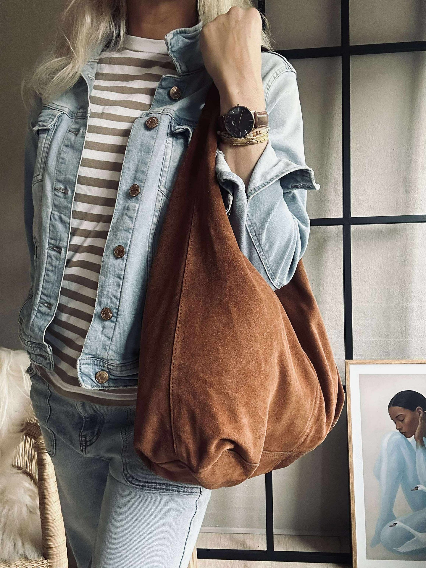 Shopper i mykt ruskinn - Cognac