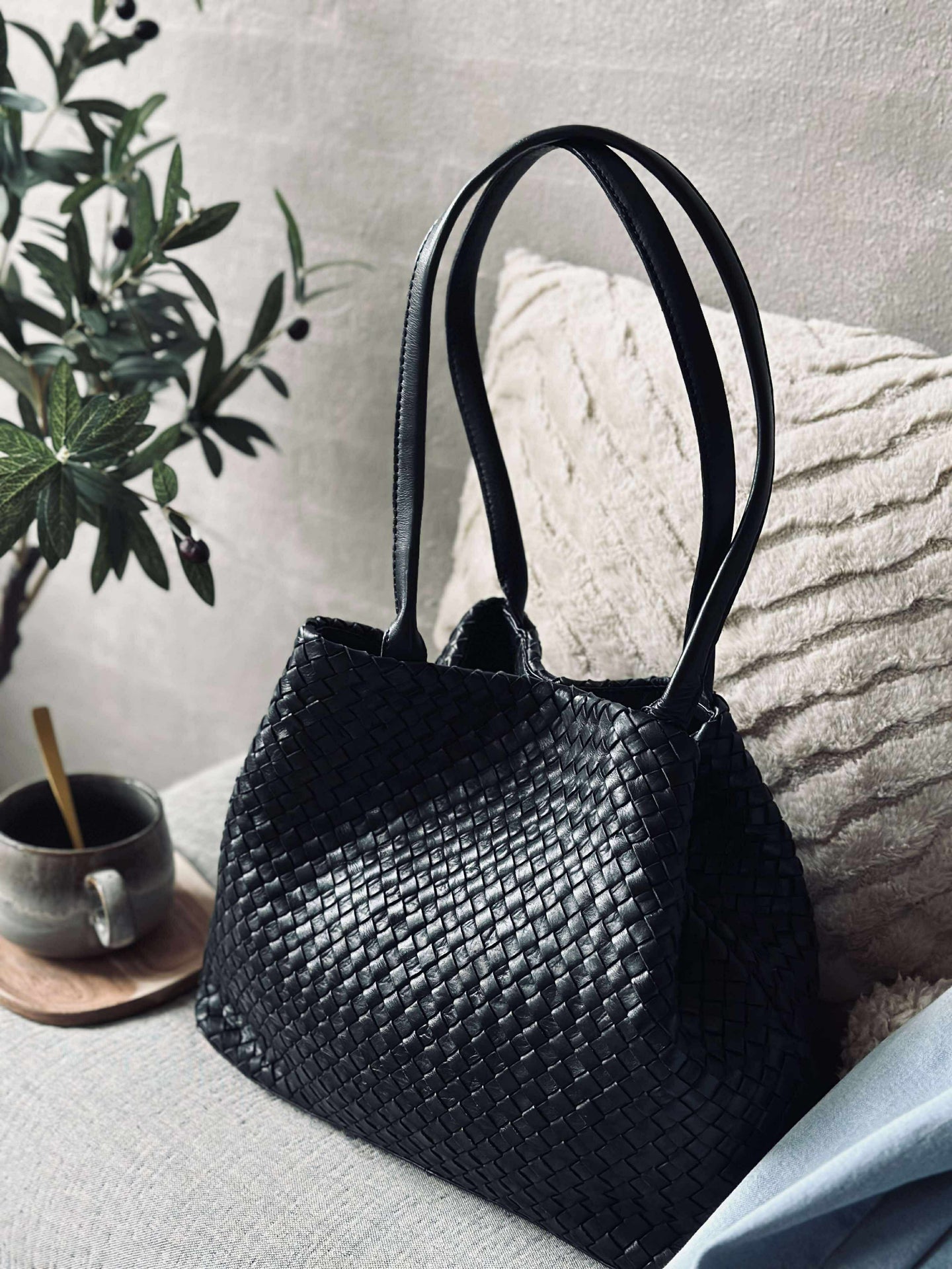 Shopper i flettet skinn - Black