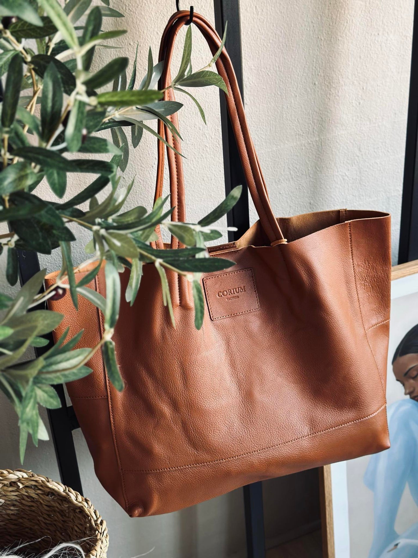 Shopper Daily i mykt skinn - Cognac