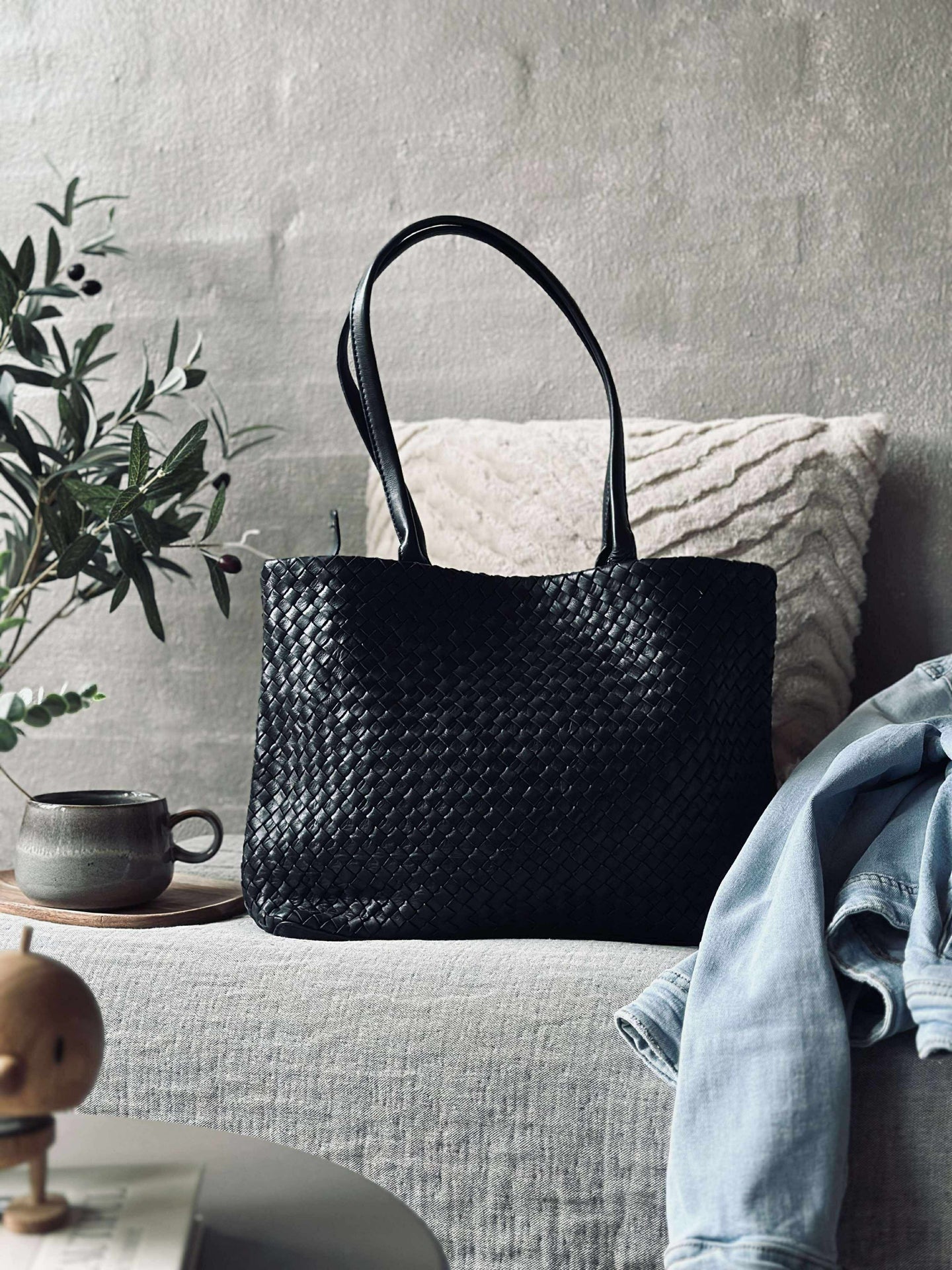 Shopper i flettet skinn - Black