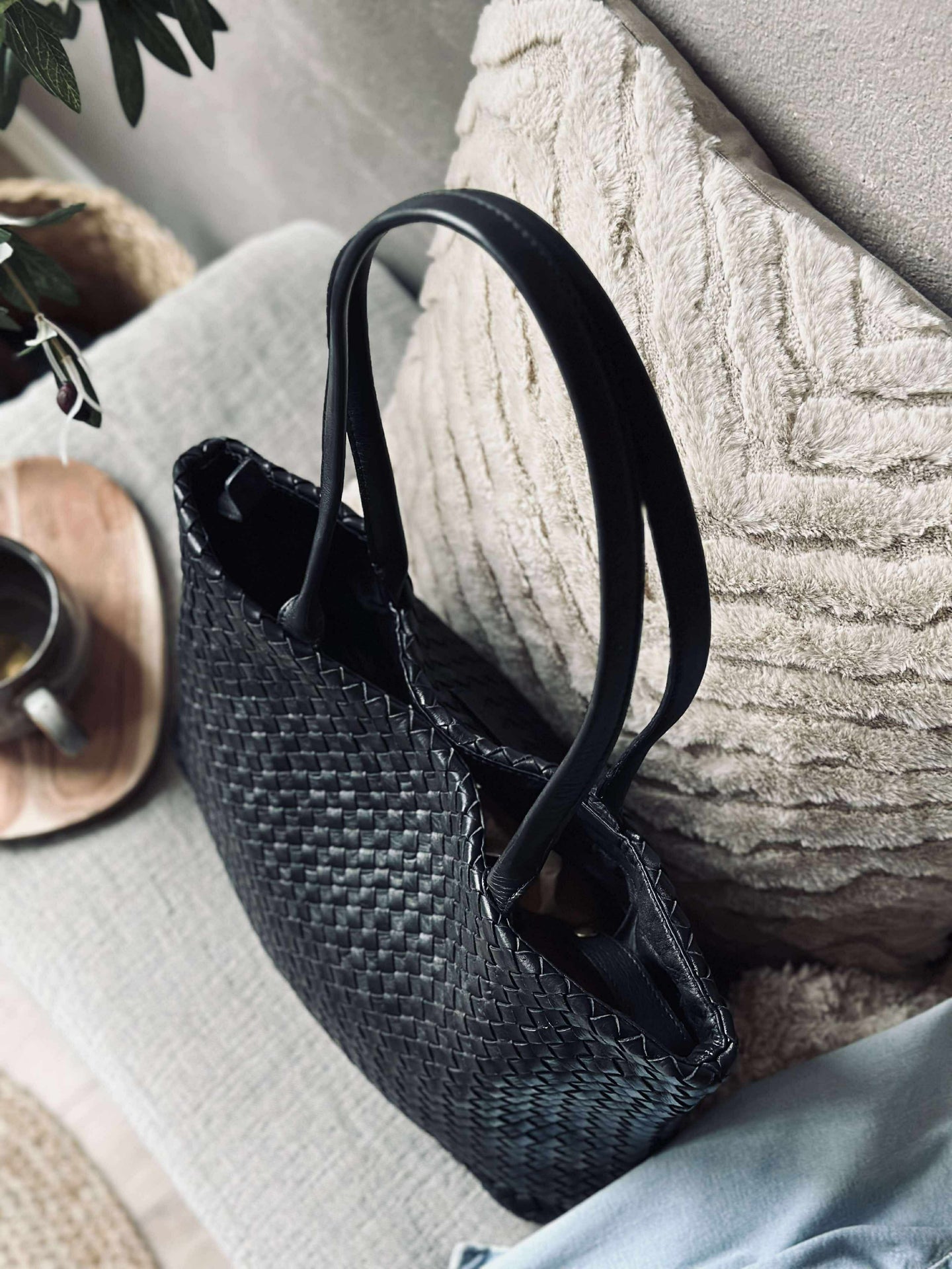 Shopper i flettet skinn - Black