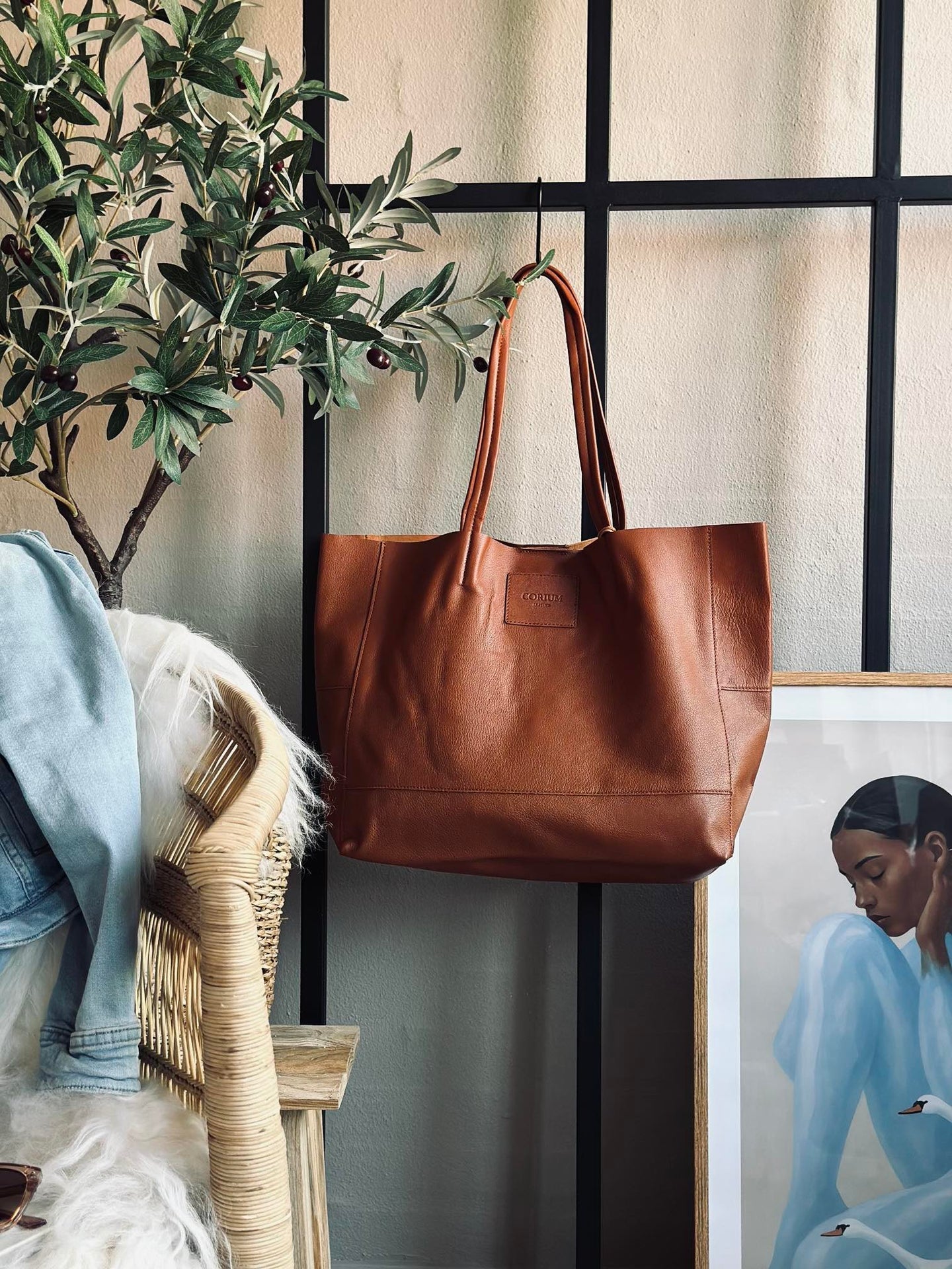 Shopper Daily i mykt skinn - Cognac