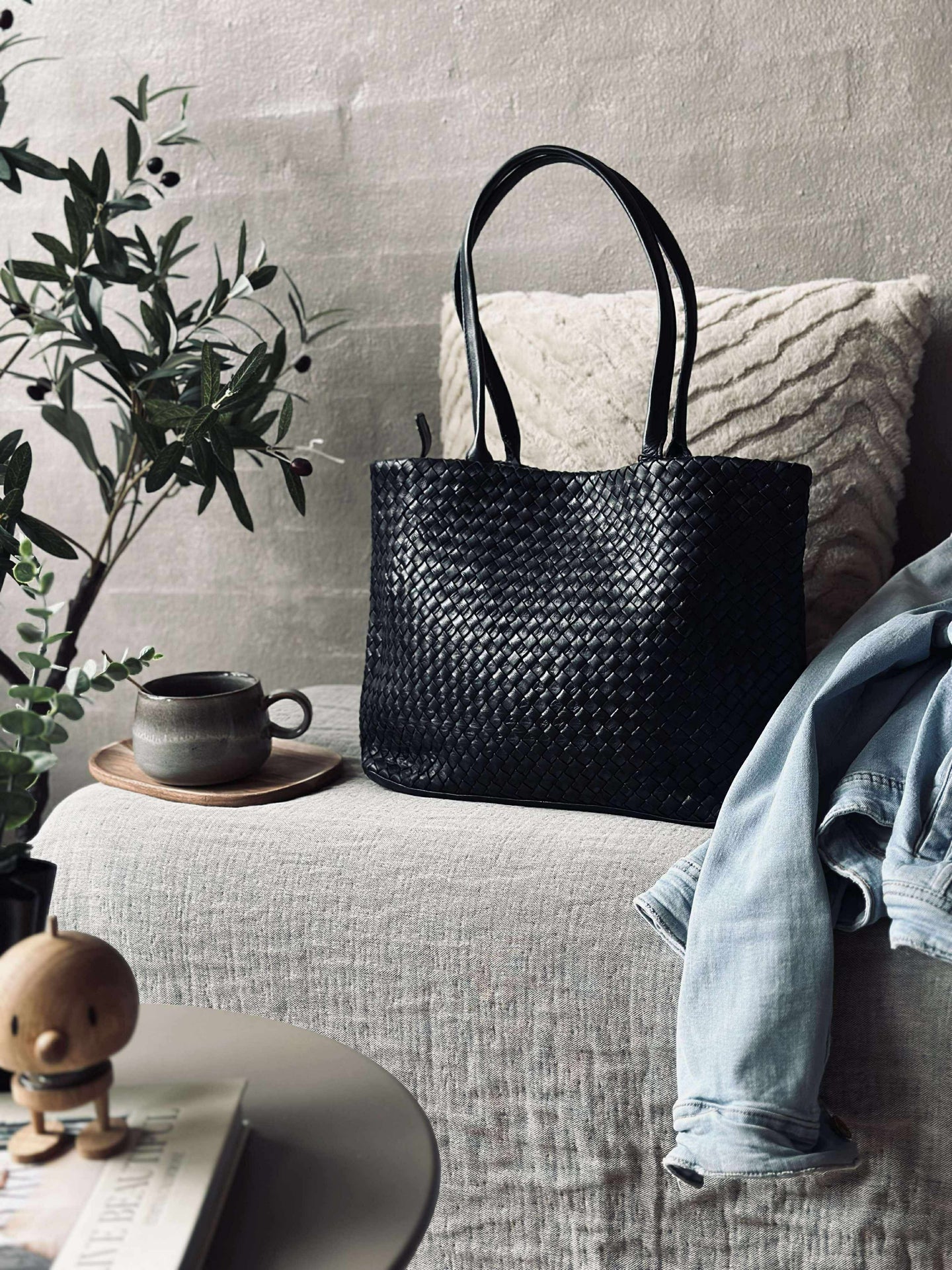 Shopper i flettet skinn - Black