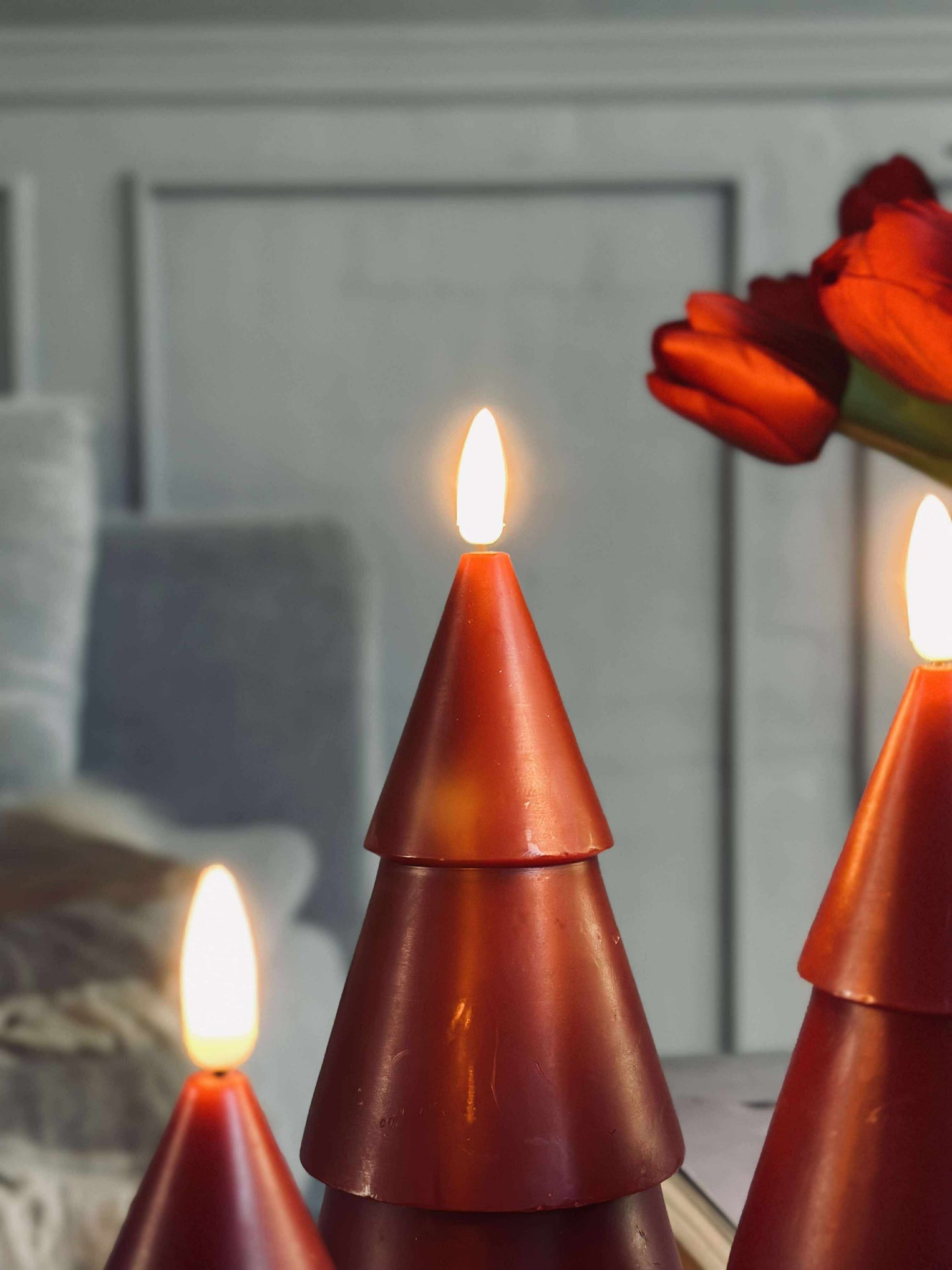 LED Juletre 3 stk m.fjernkontroll Rød