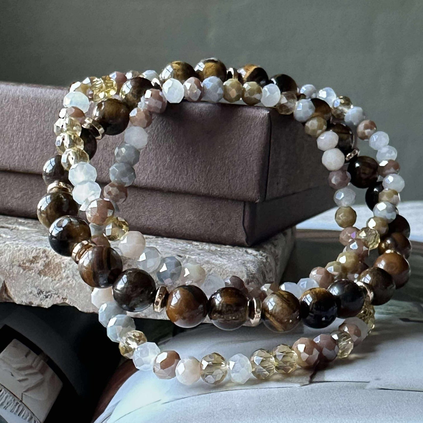 Armbånd Luna Tiger Eye – Sett med 3 stk