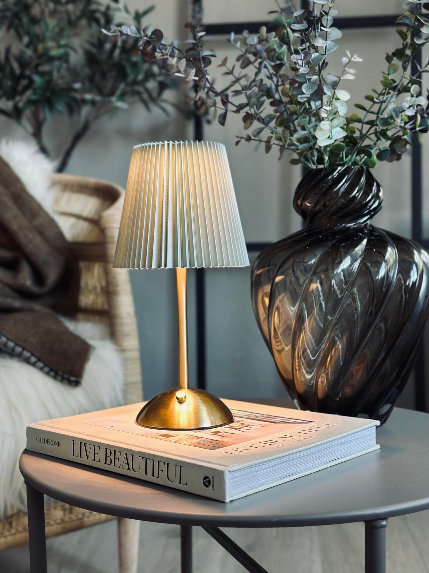 LED bordlampe Stor Plissé - oppladbar