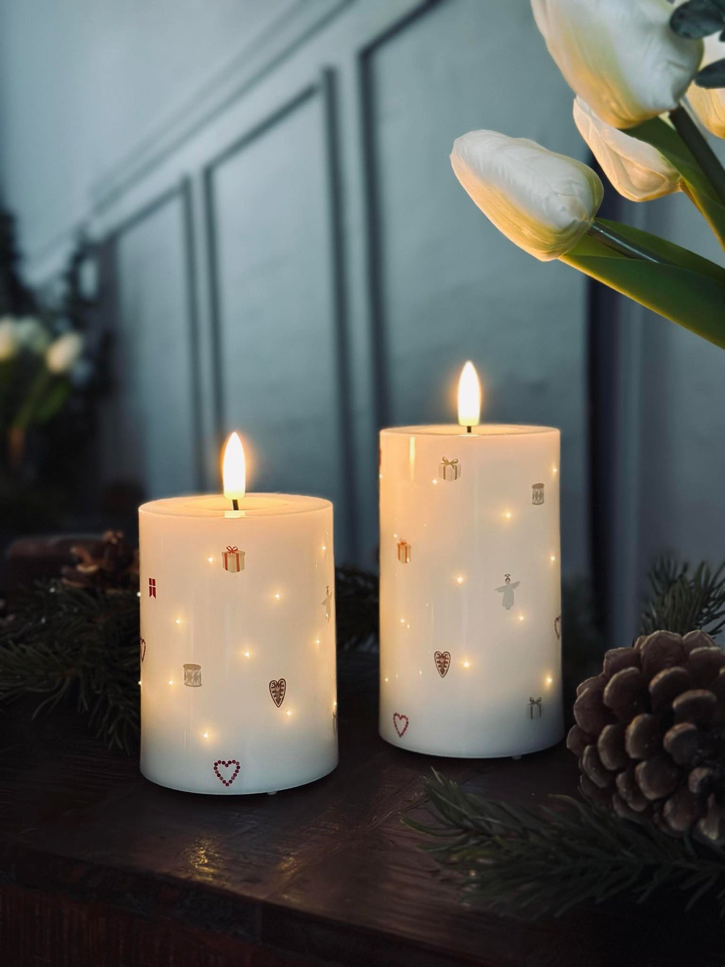 LED Bloklys TWINKLE CHRISTMAS - Sett med 2 stk.