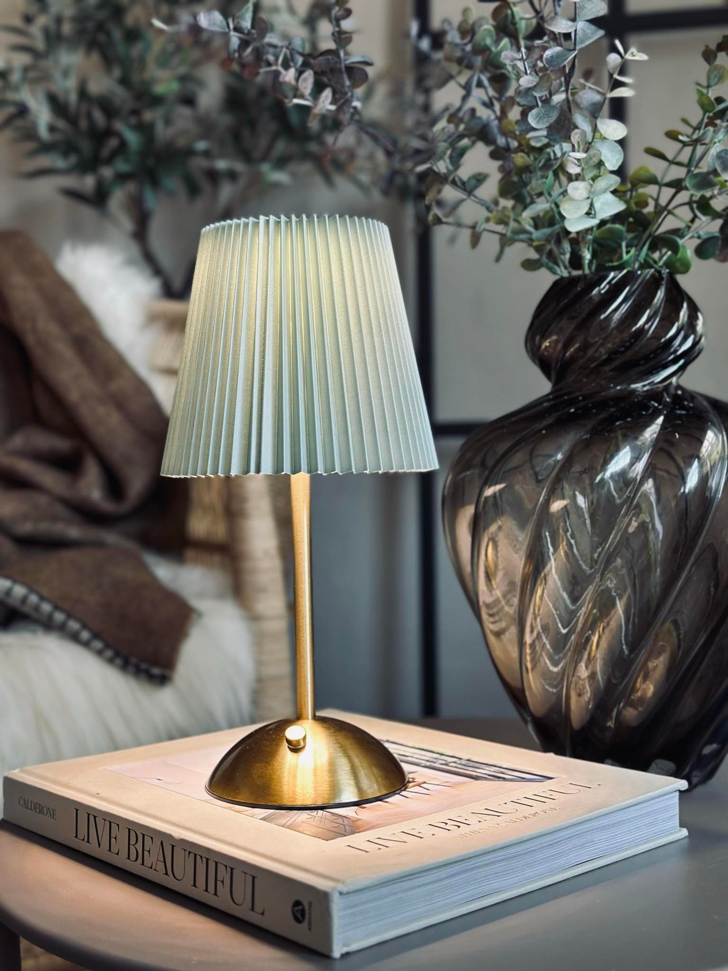 LED bordlampe Stor Plissé - oppladbar