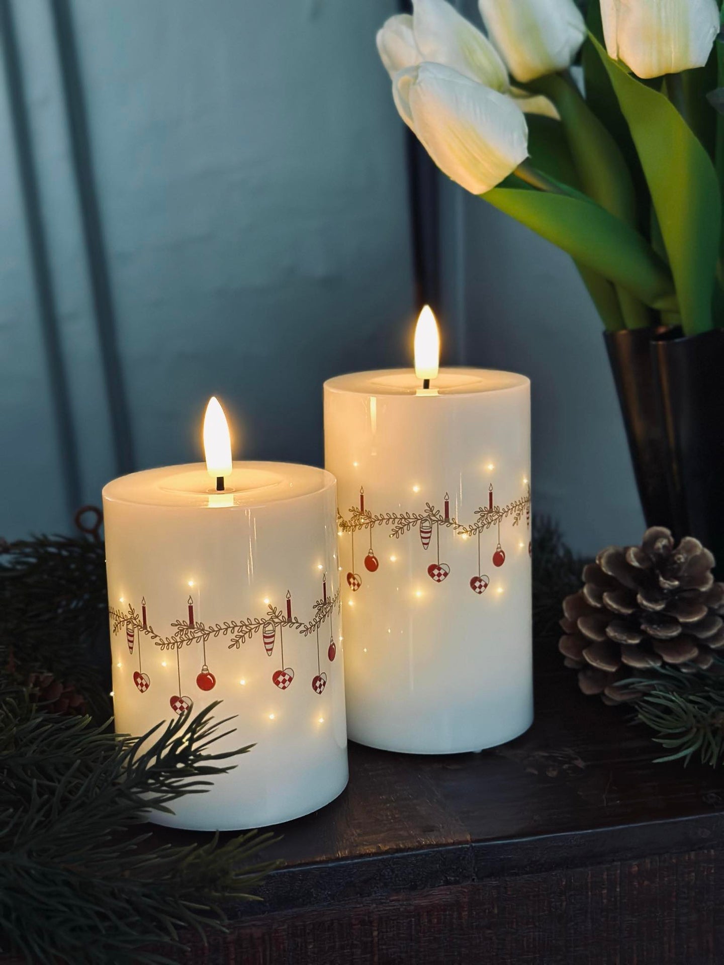 LED bloklys TWINKLE CHRISTMAS - Sett med 2 stk.