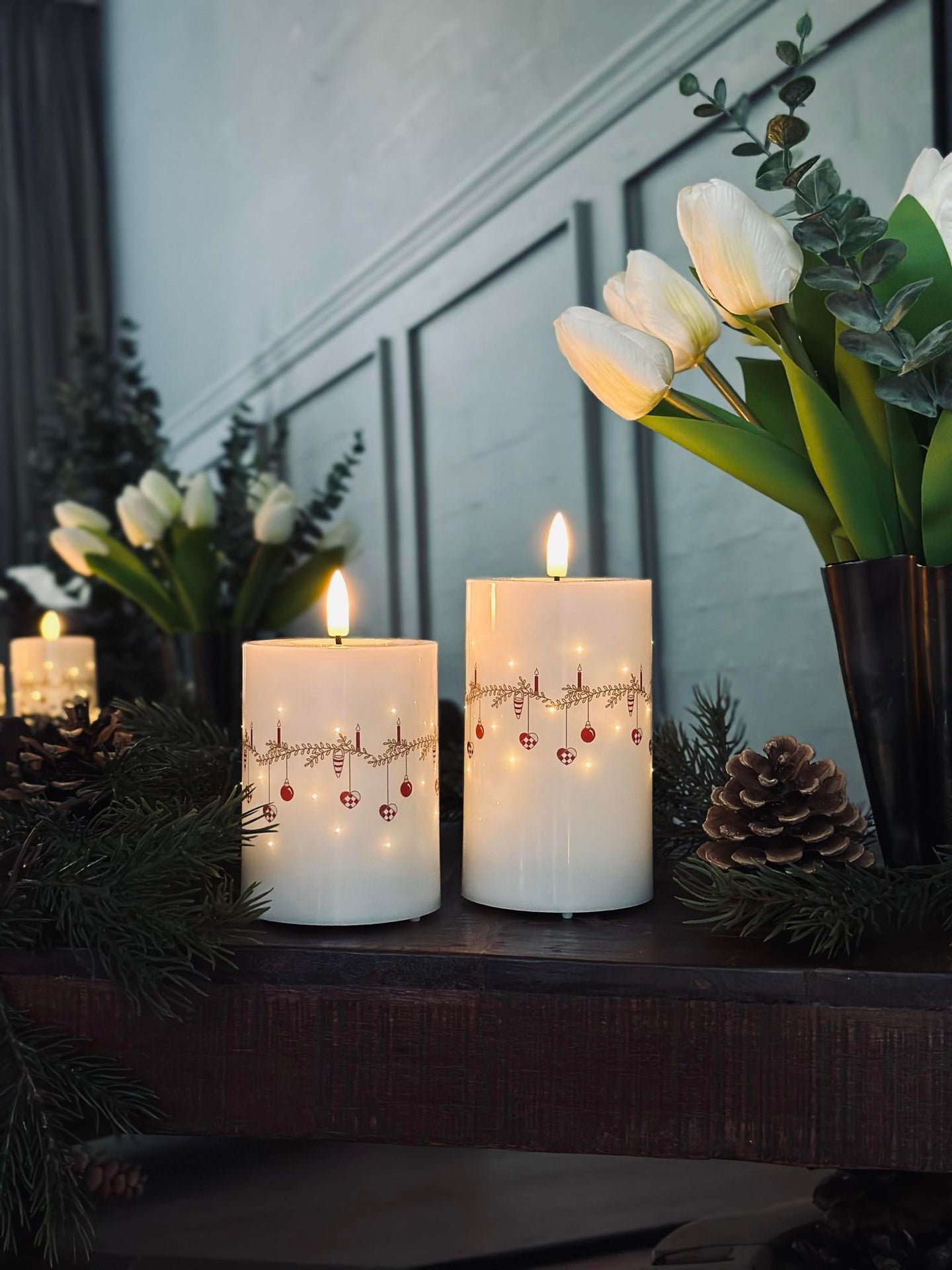 LED bloklys TWINKLE CHRISTMAS - Sett med 2 stk.