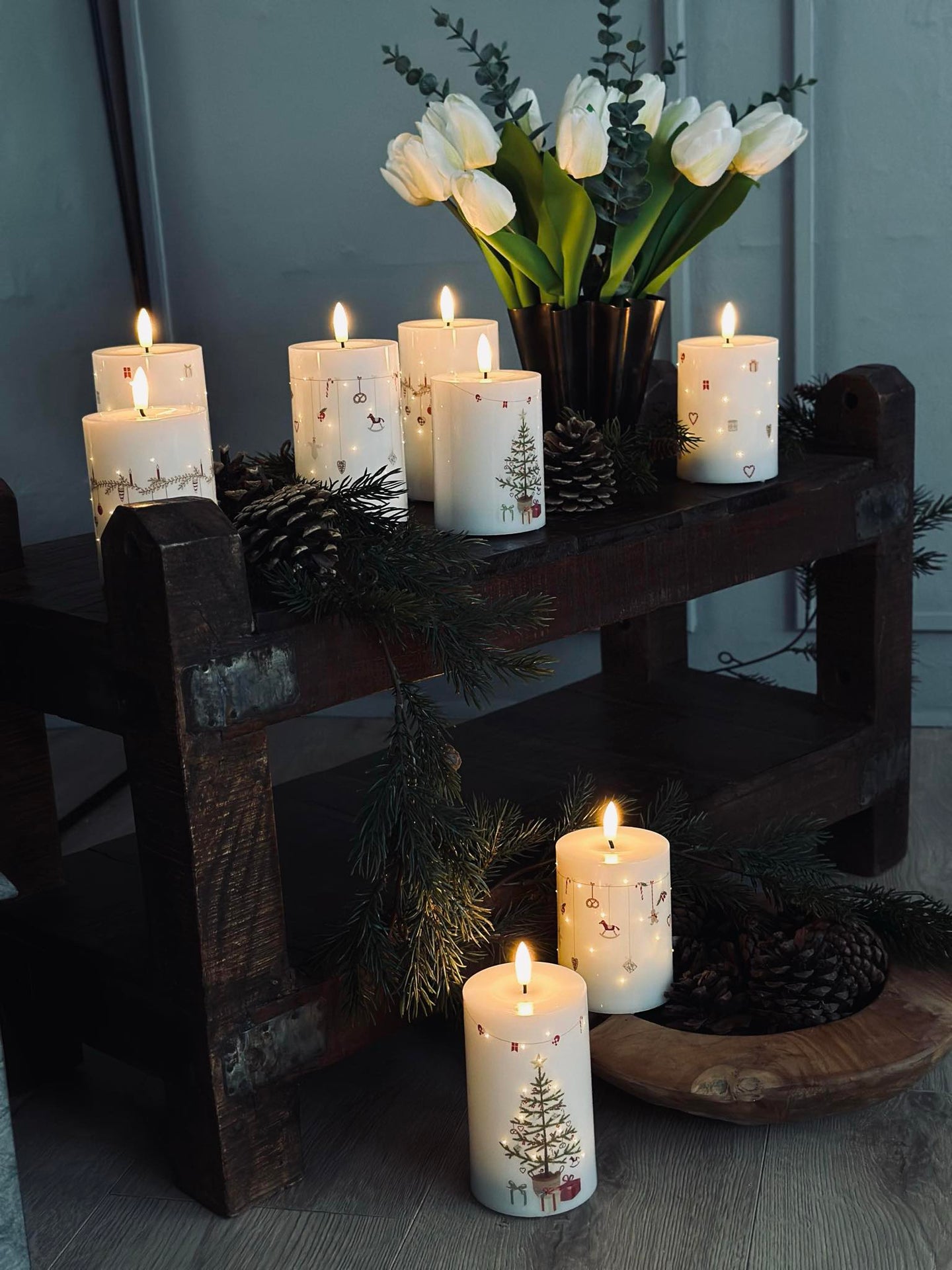 LED Bloklys TWINKLE CHRISTMAS - Sett med 2 stk.