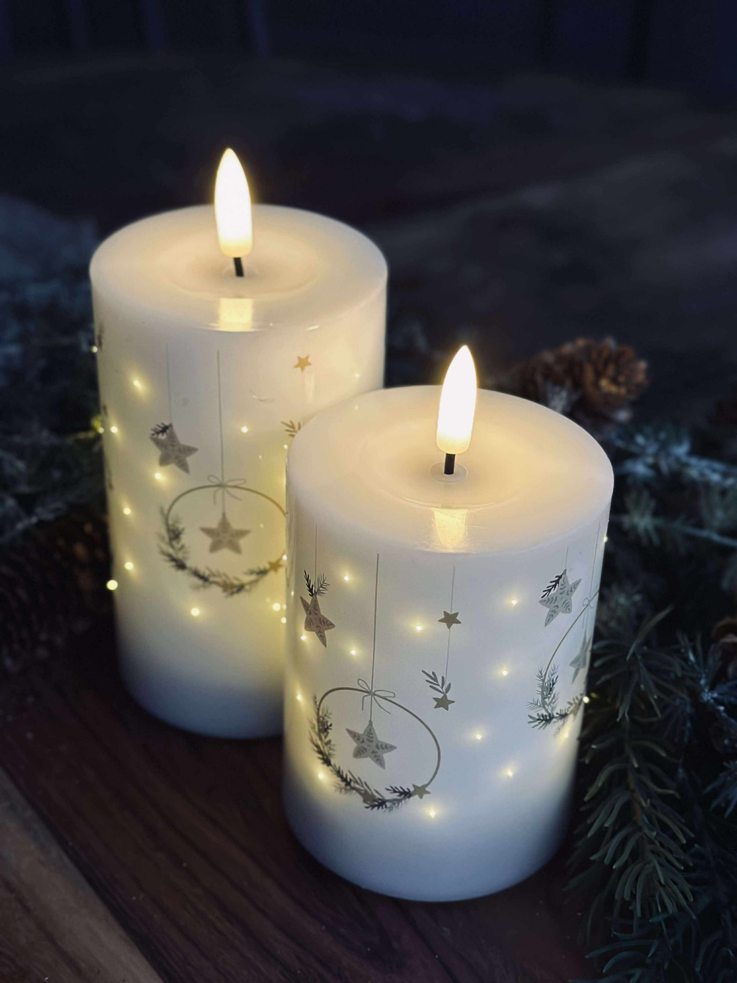 LED Bloklys TWINKLE CHRISTMAS - Sett med 2 stk.