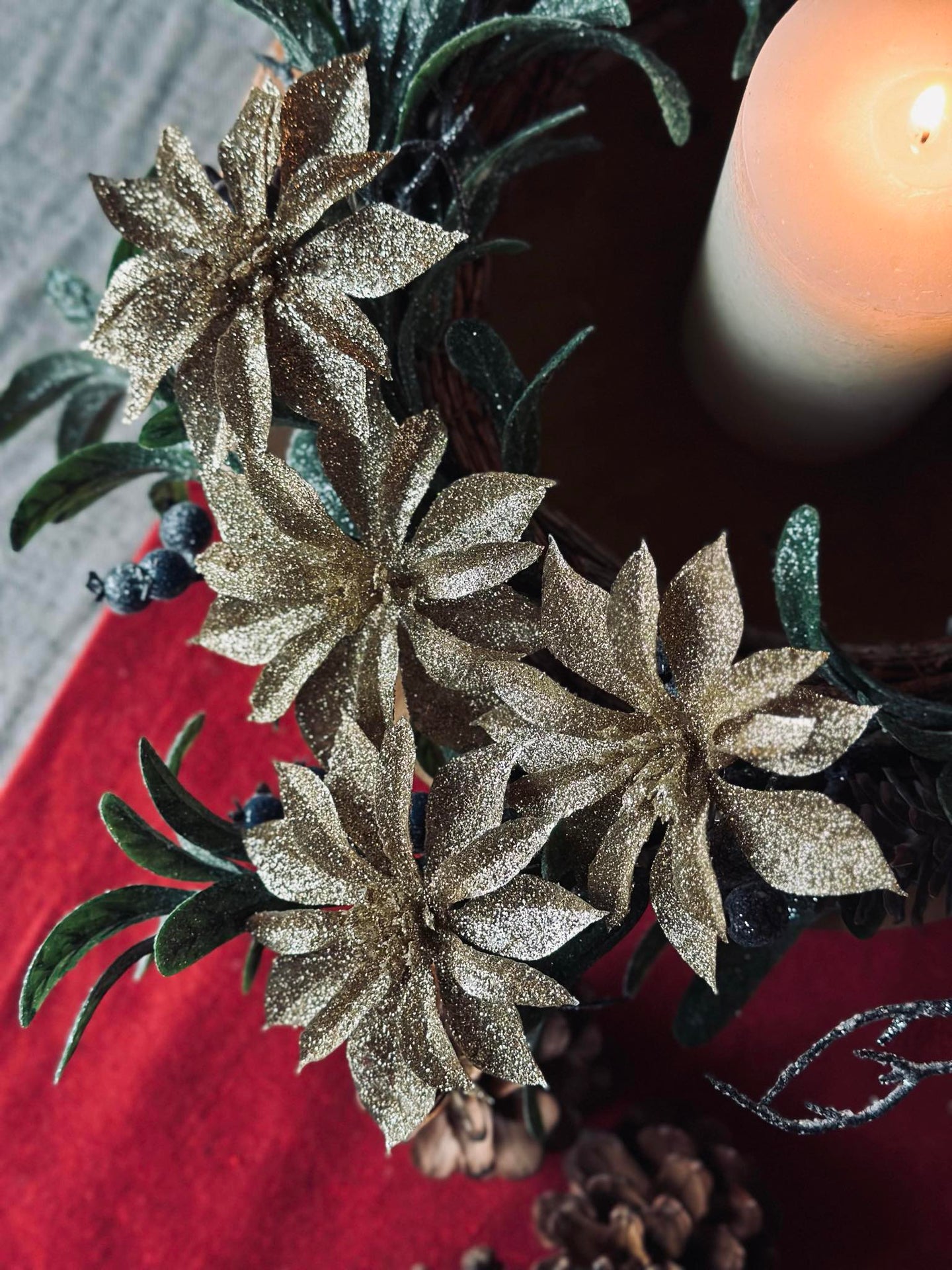 Dekorblomster med glimmer - 4 stk