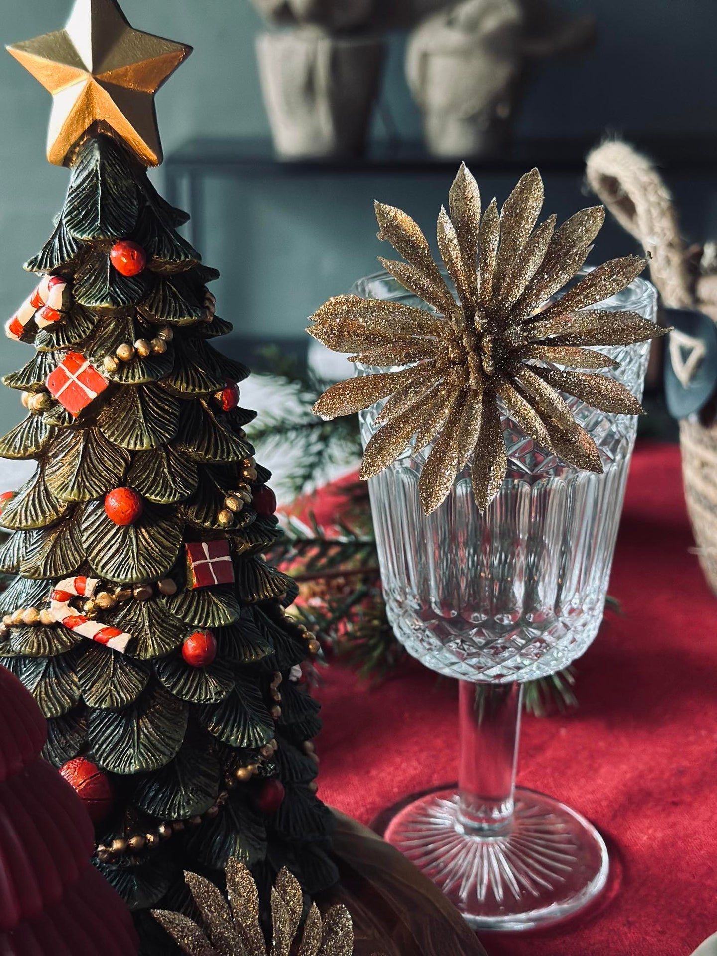 Dekorblomster med glimmer - 4 stk