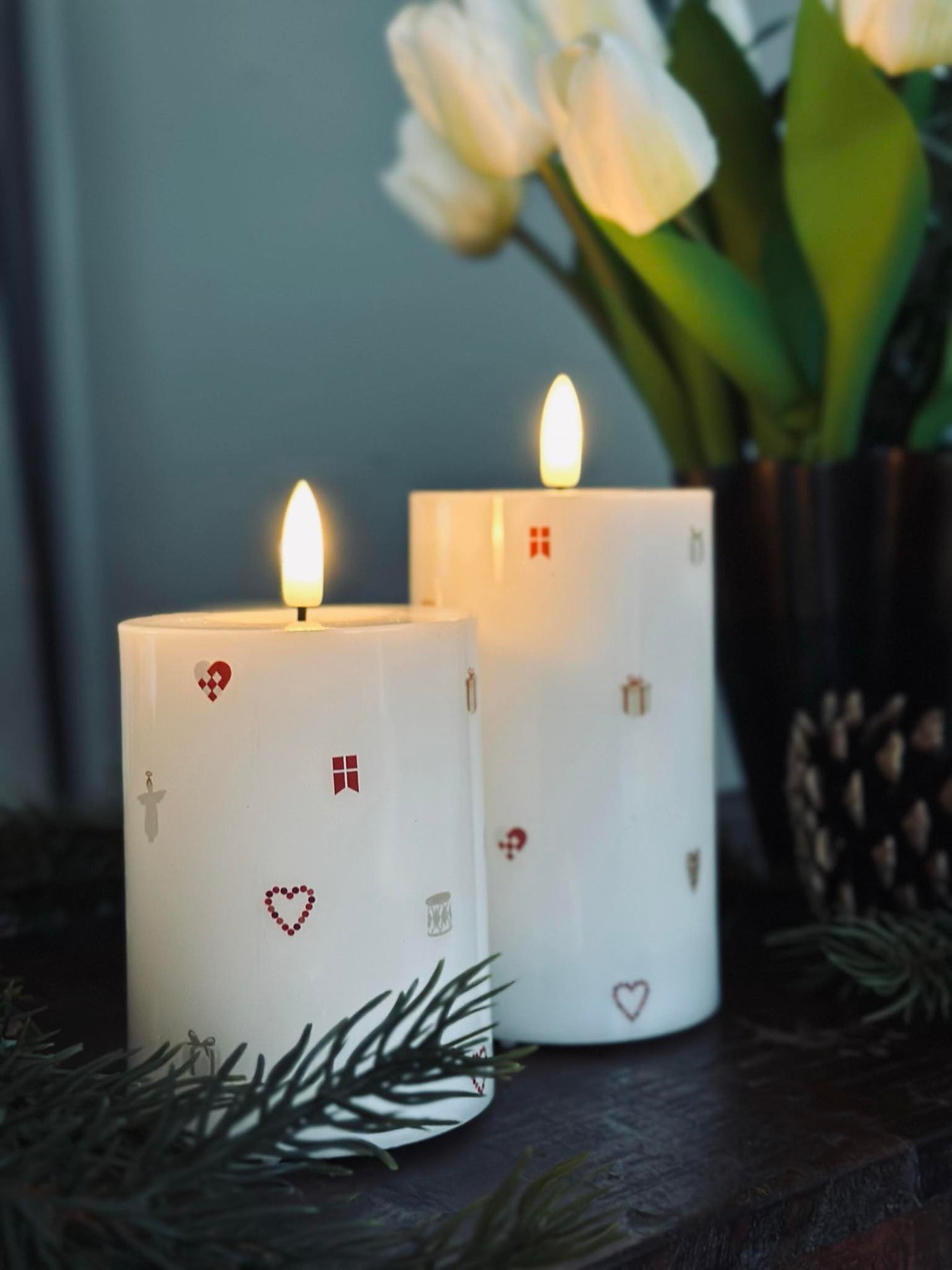 LED Bloklys TWINKLE CHRISTMAS - Sett med 2 stk.
