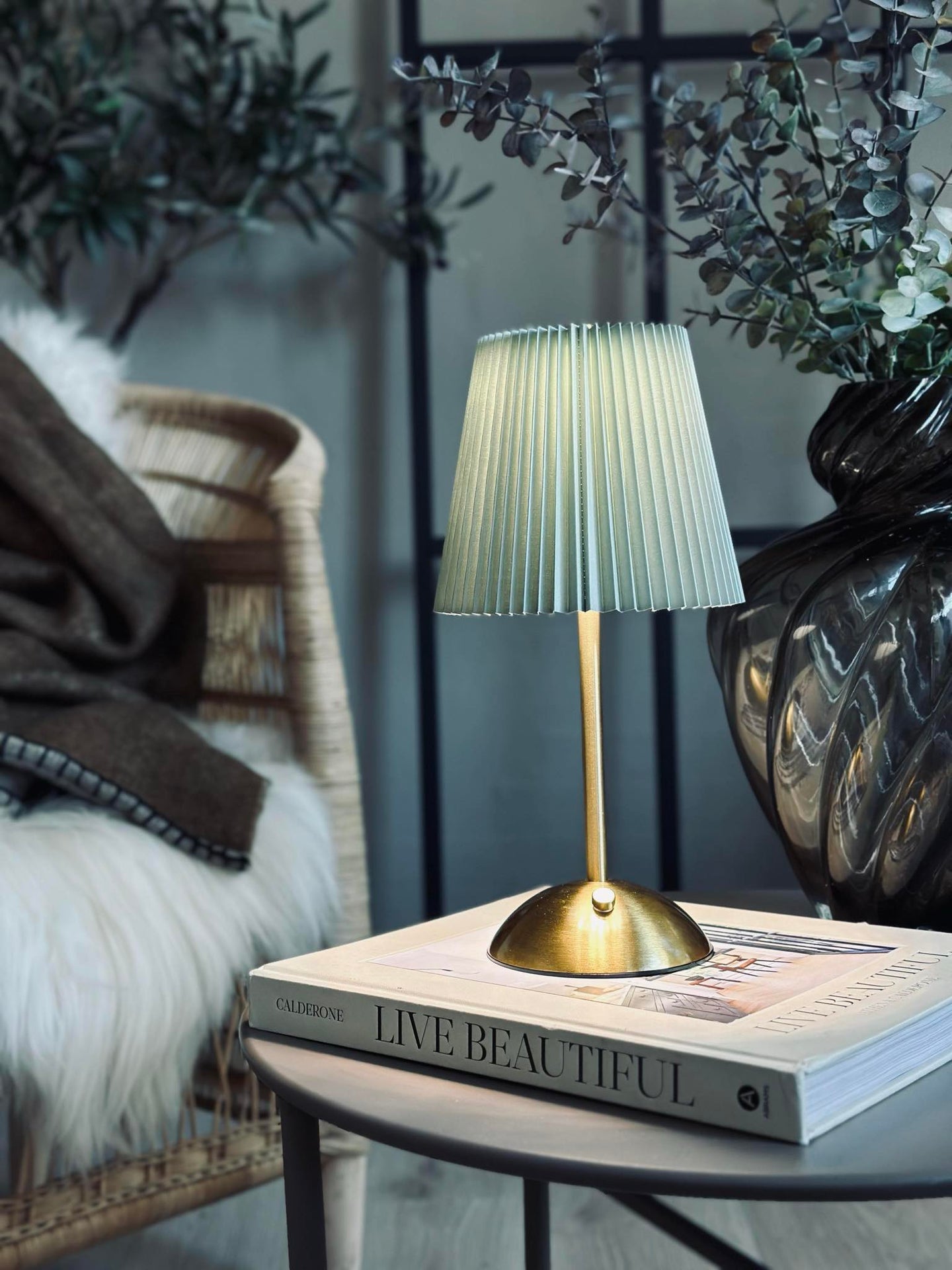 LED bordlampe Stor Plissé - oppladbar