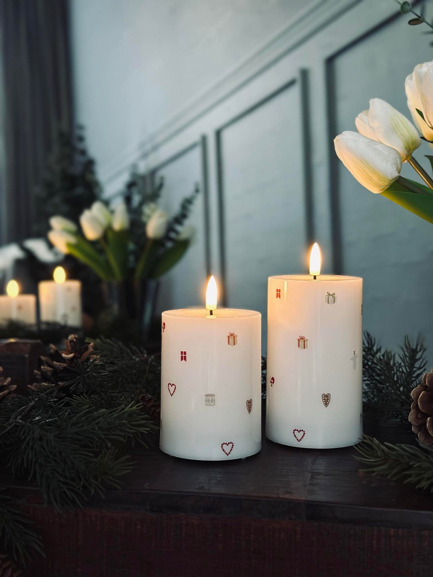 LED Bloklys TWINKLE CHRISTMAS - Sett med 2 stk.