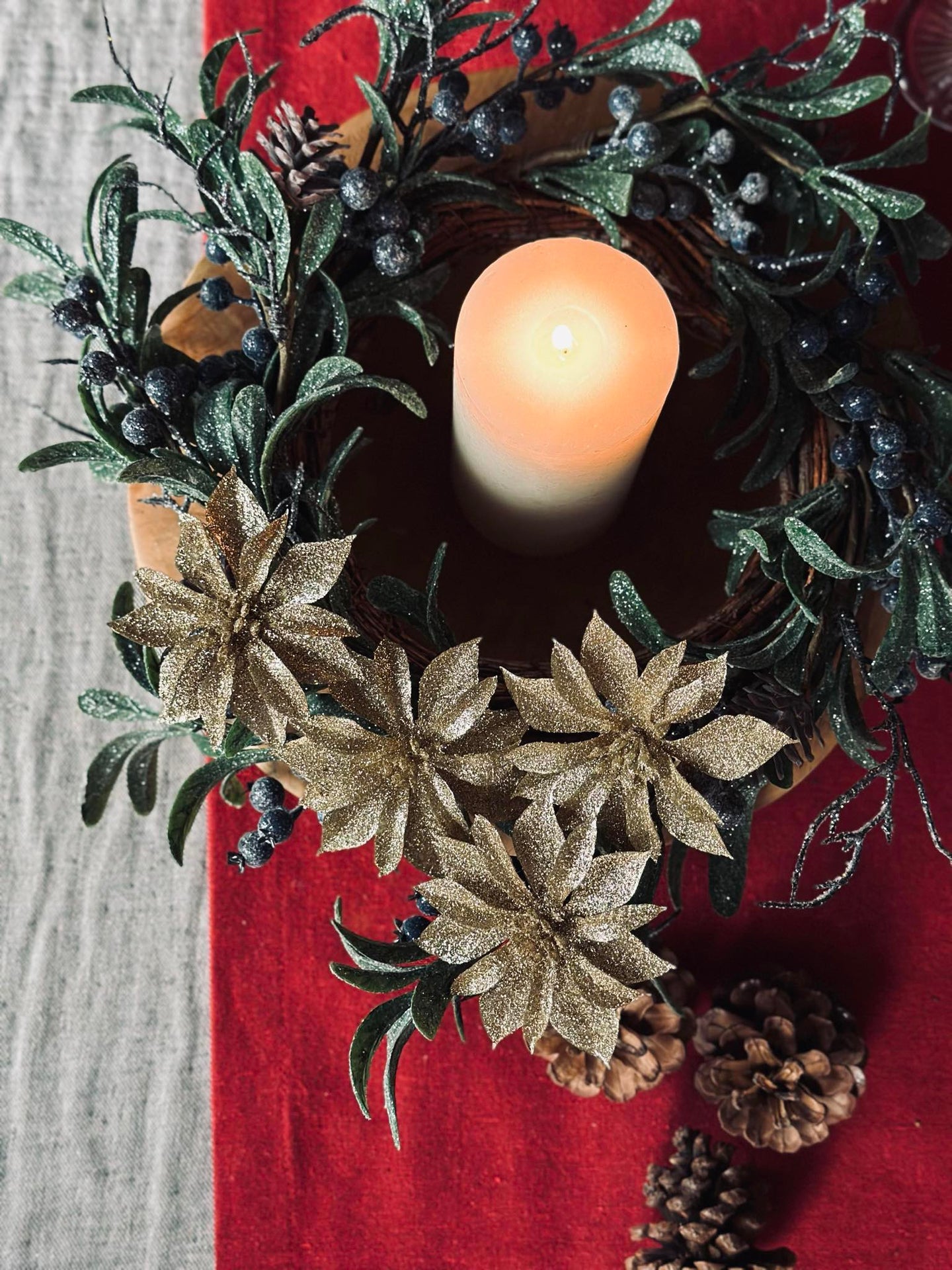 Dekorblomster med glimmer - 4 stk