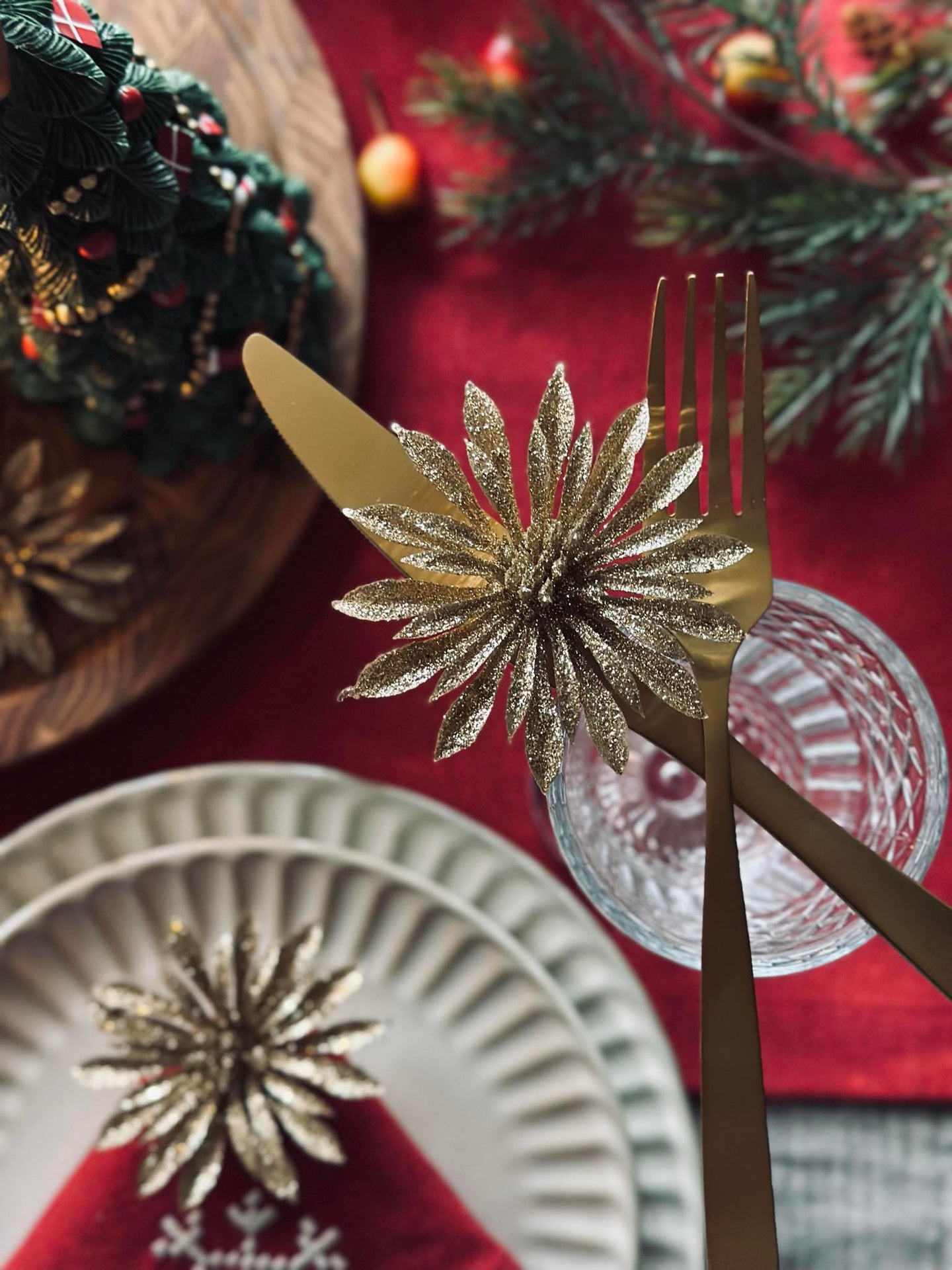 Dekorblomster med glimmer - 4 stk