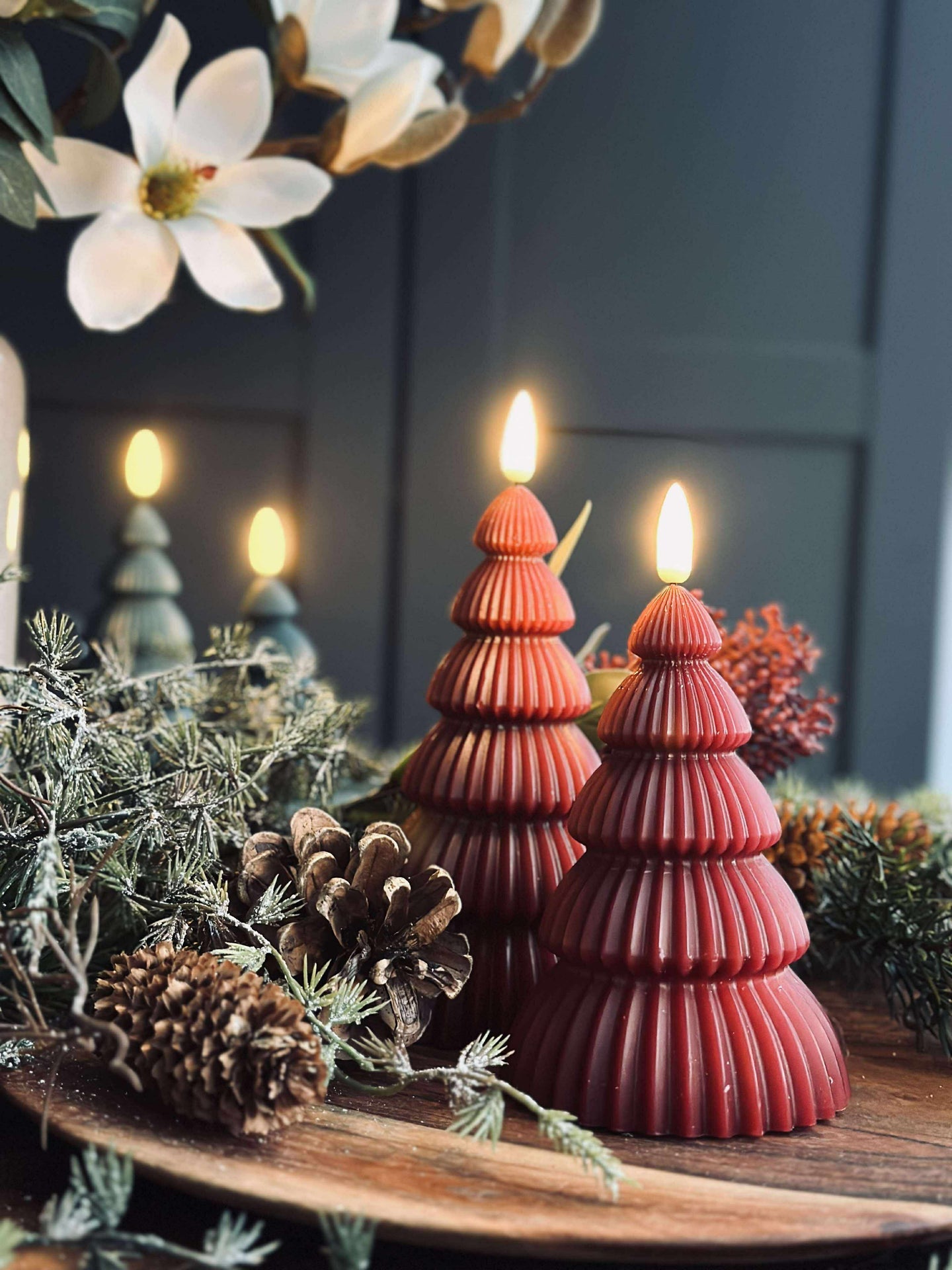 Juletre med LED-lys - Sett med 2 stk. Rød