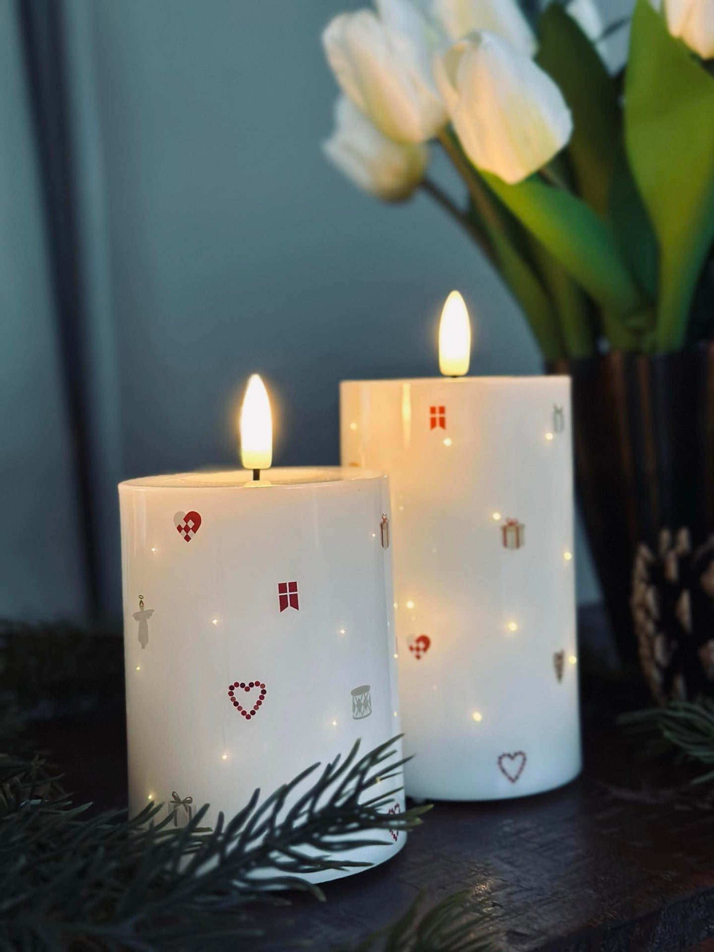 LED Bloklys TWINKLE CHRISTMAS - Sett med 2 stk.
