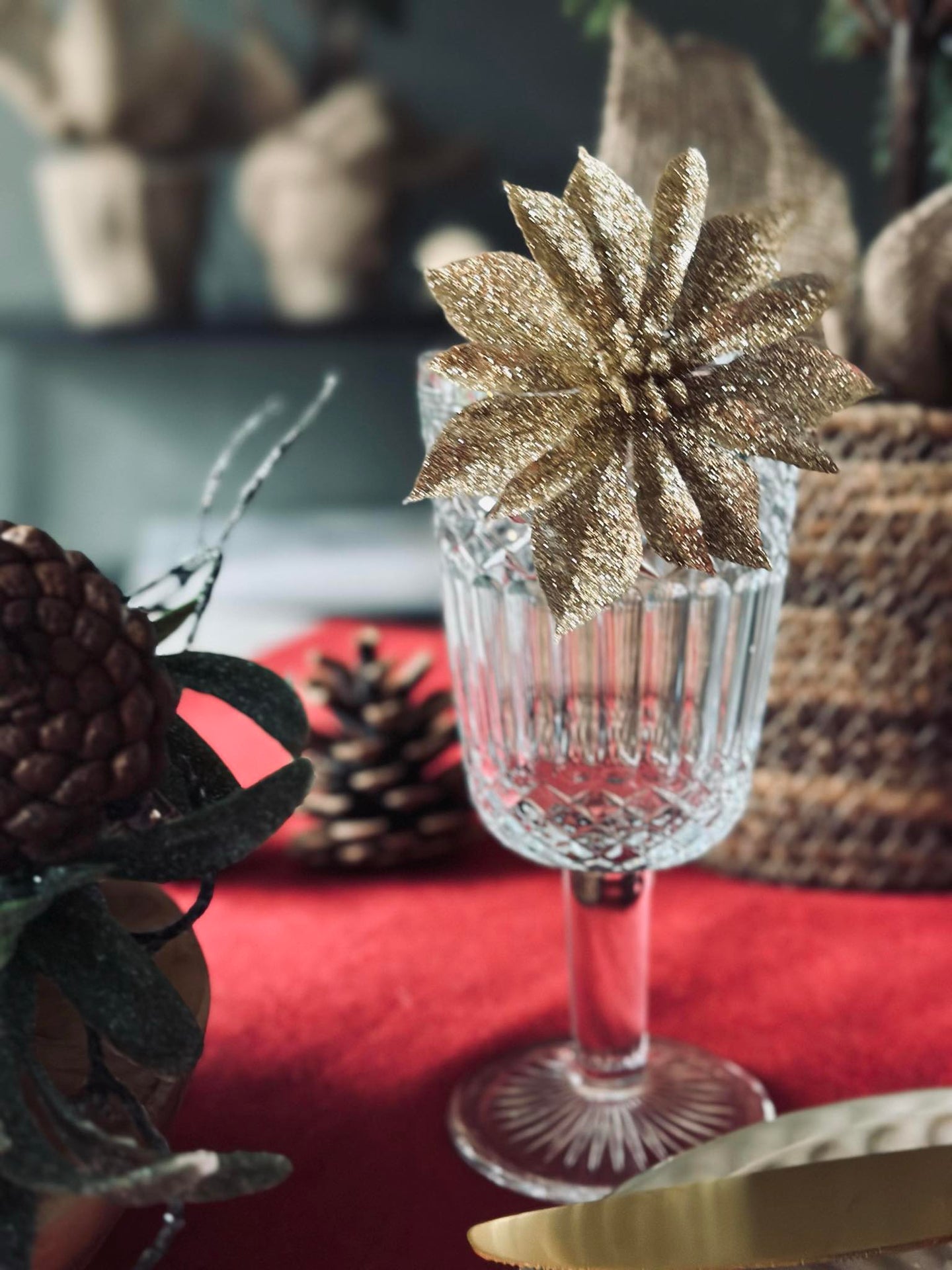 Dekorblomster med glimmer - 4 stk