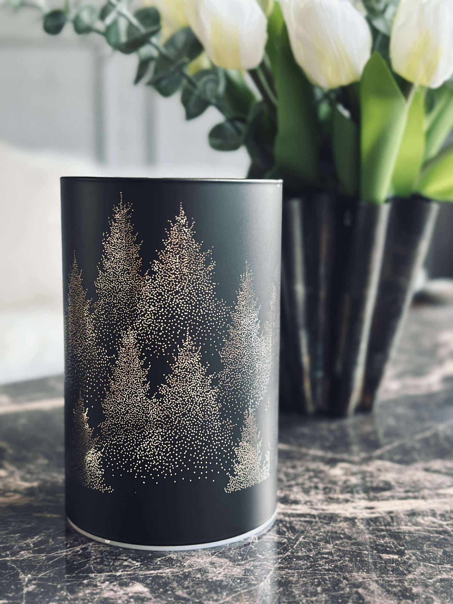 Lanterne med LED-lys - Black / gold