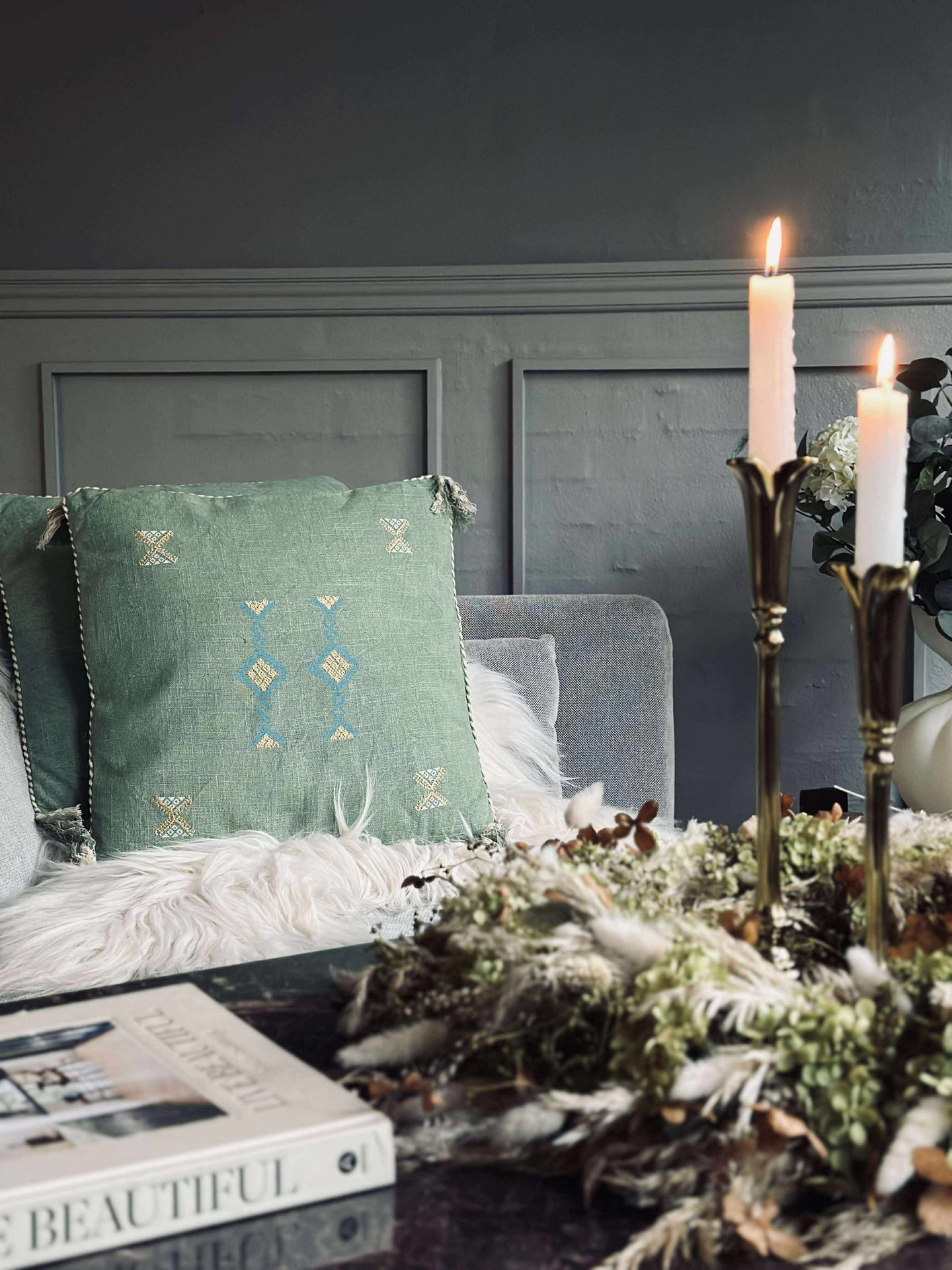 Pute med fyll - Green boheme 2 stk.