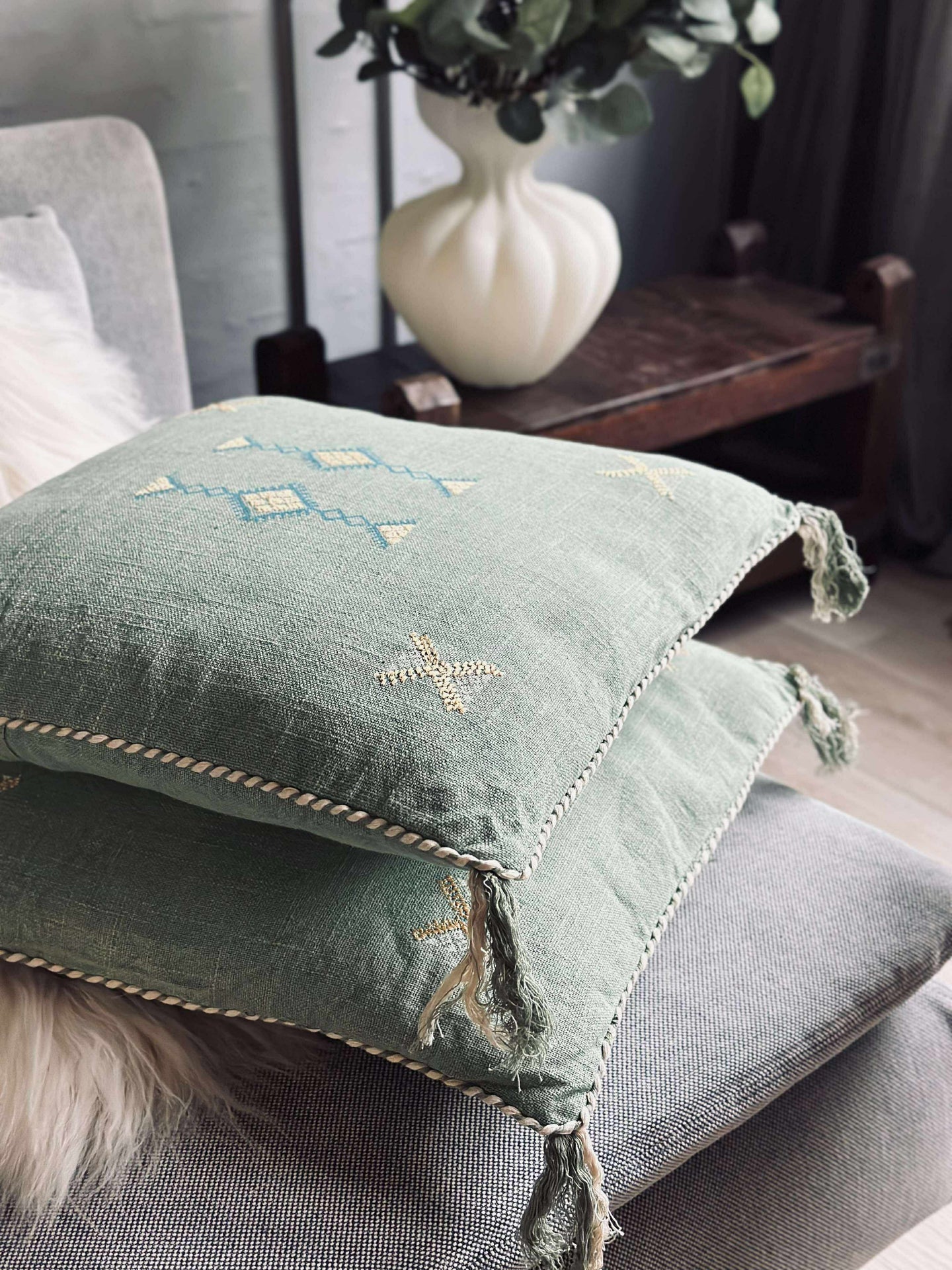 Pute med fyll - Green boheme 2 stk.