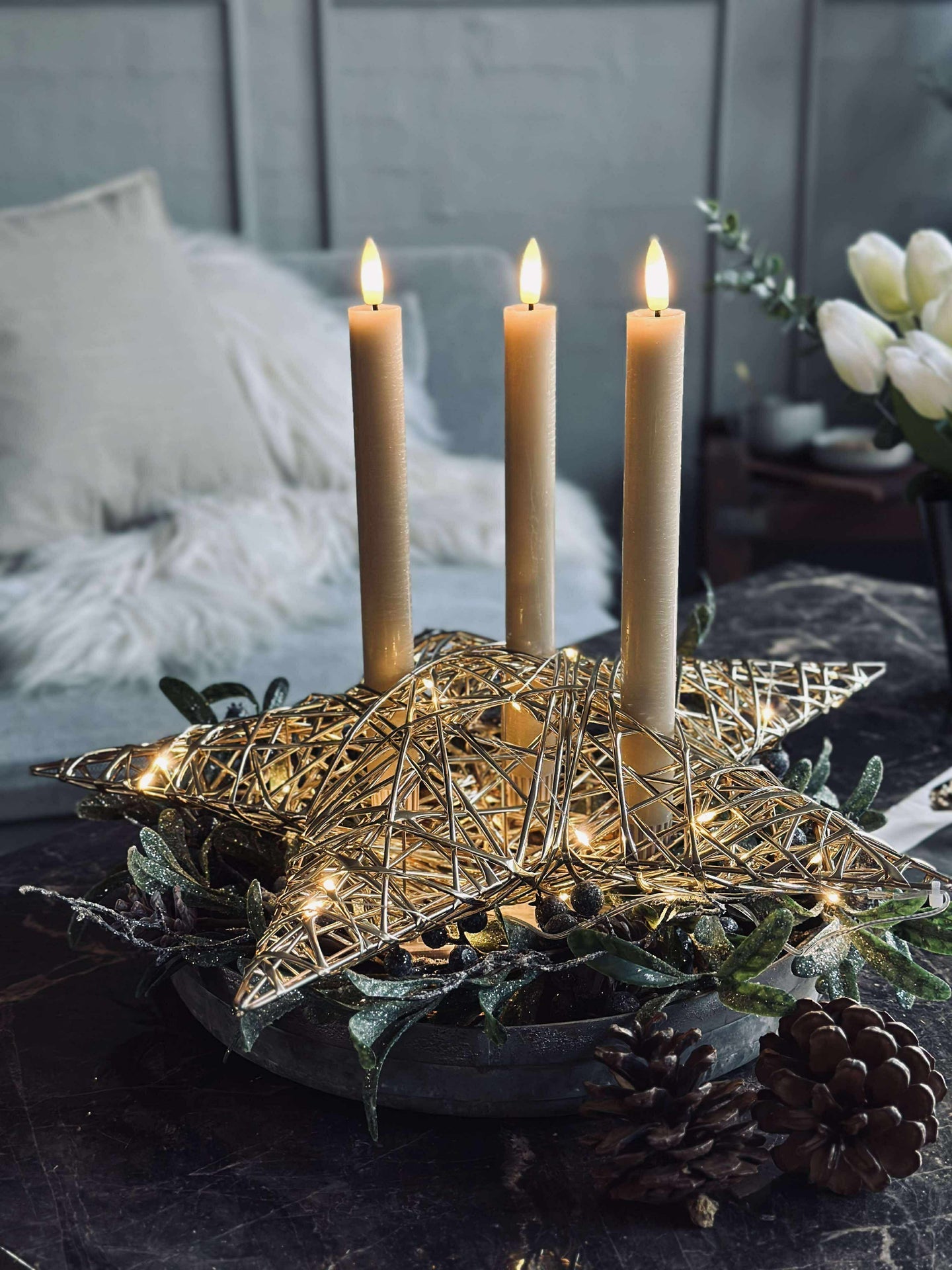 Stjerne med LED-lys - Gull