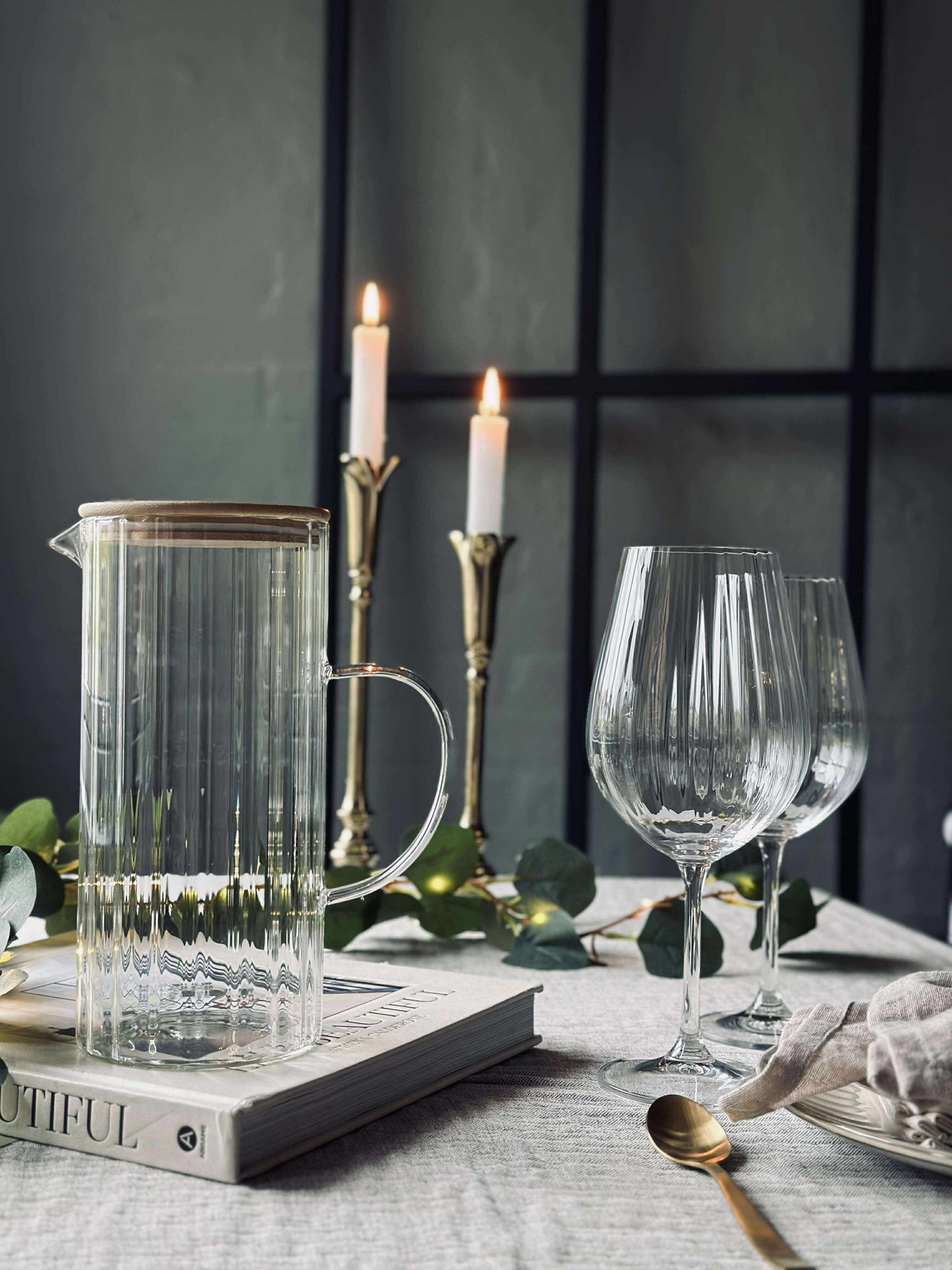 Glasskanne med bambuslokk