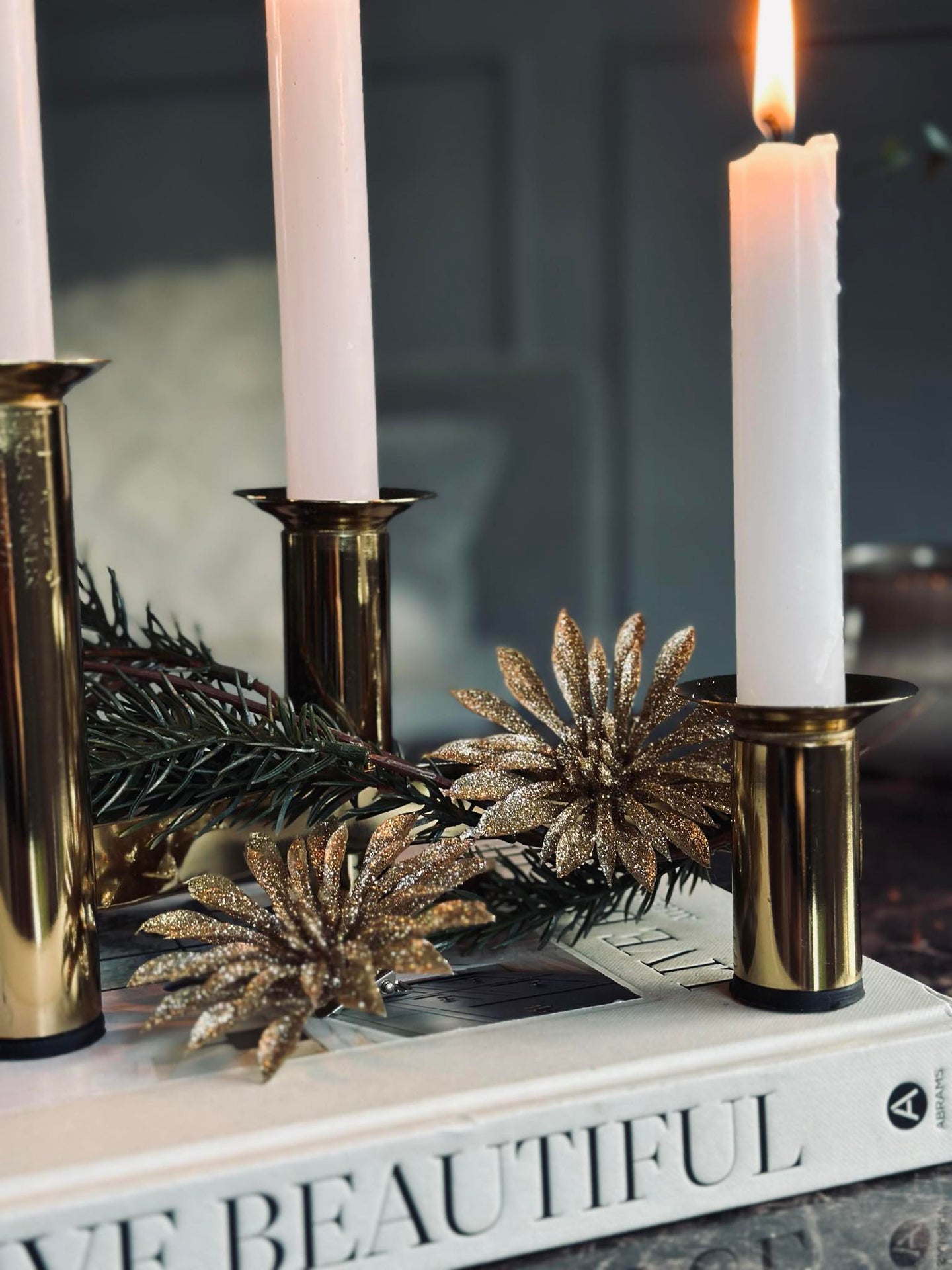 Dekorblomster med glimmer - 4 stk