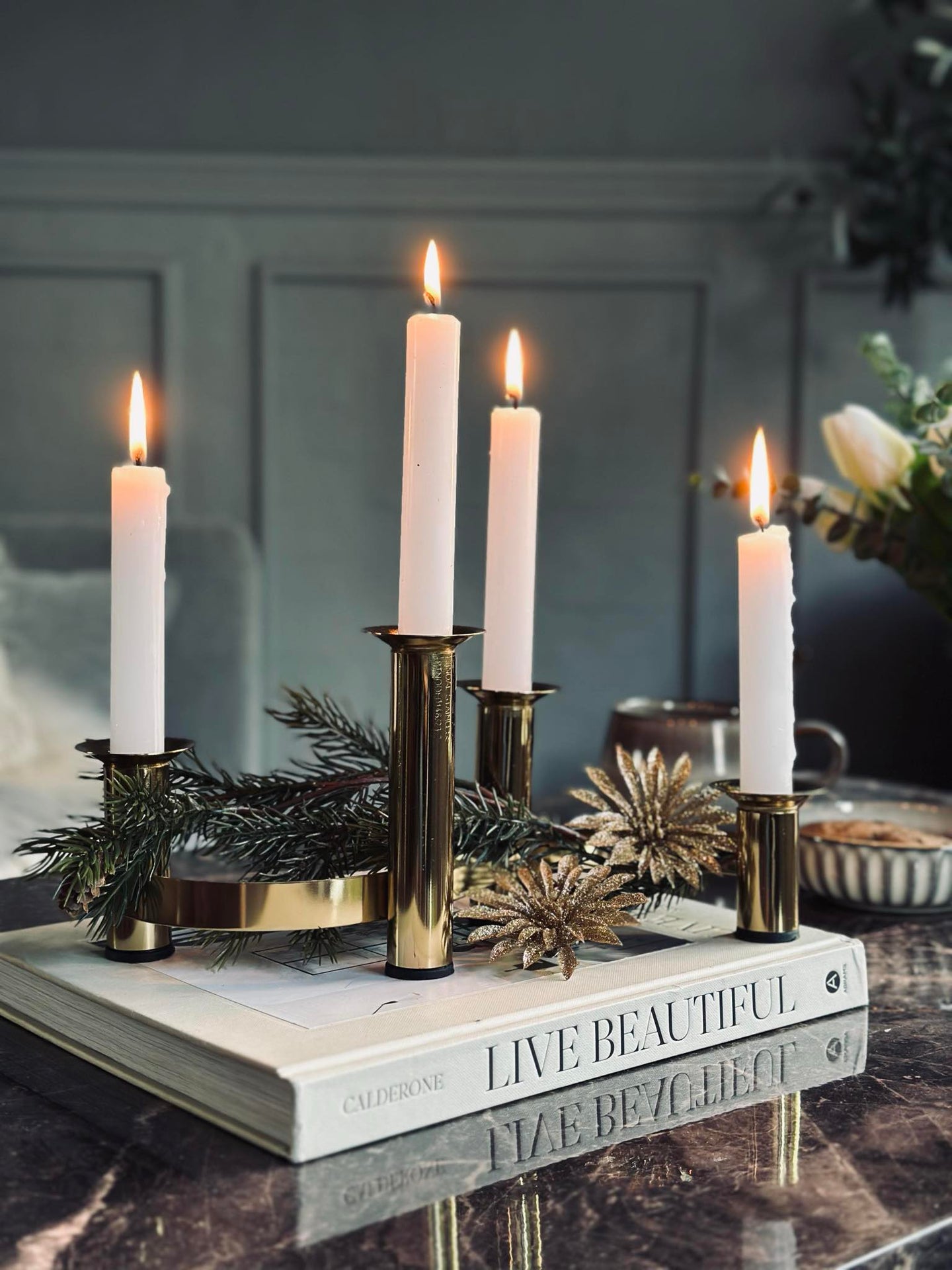 Dekorblomster med glimmer - 4 stk