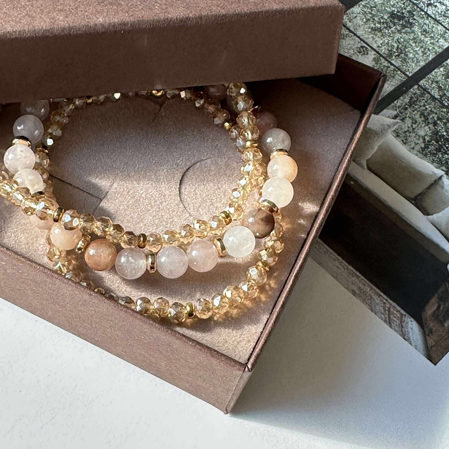 Armbånd Luna Blush Mix / Natur – Sett med 3 stk