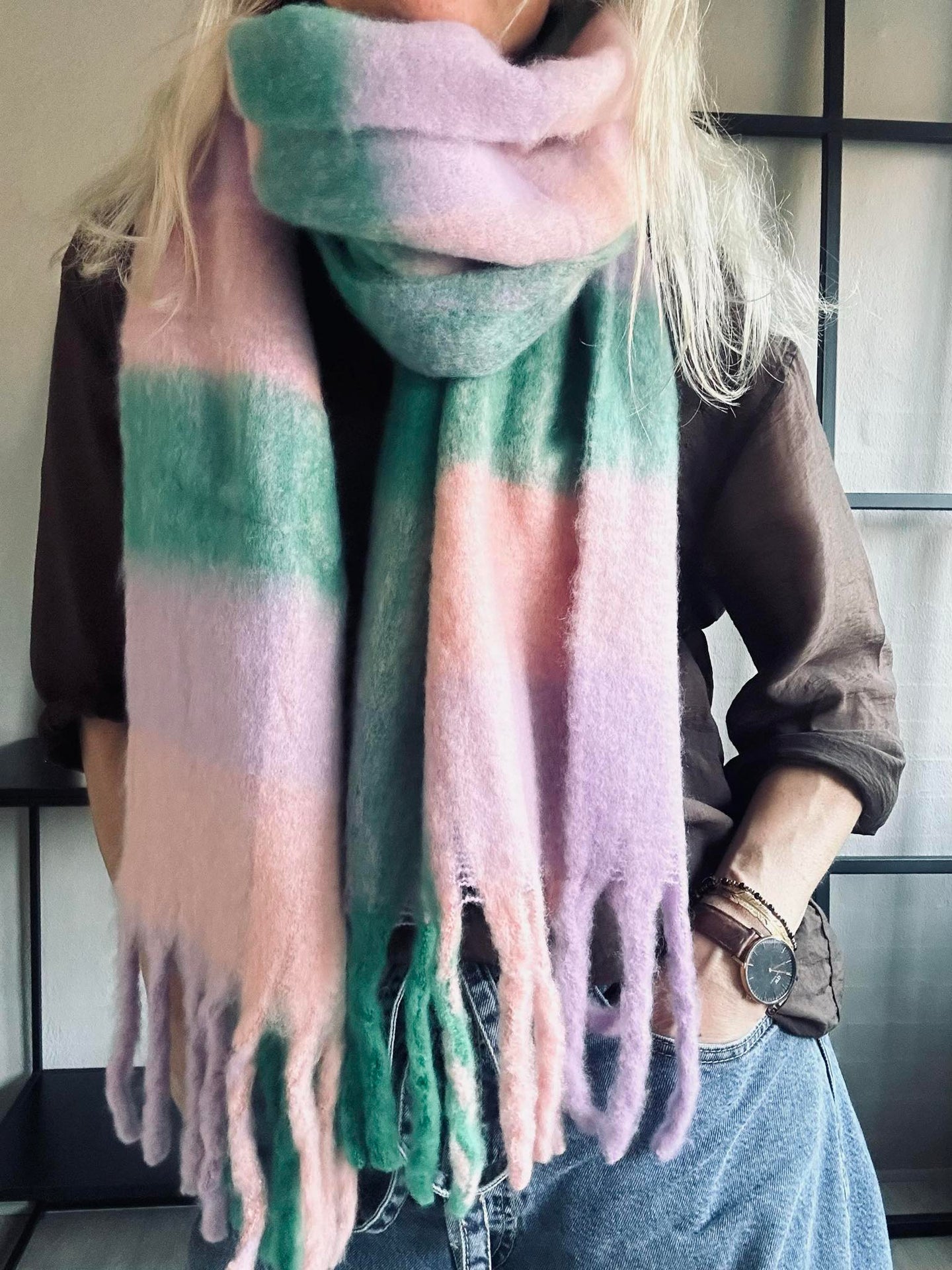 Skjerf Ninna - Rosa / grønn