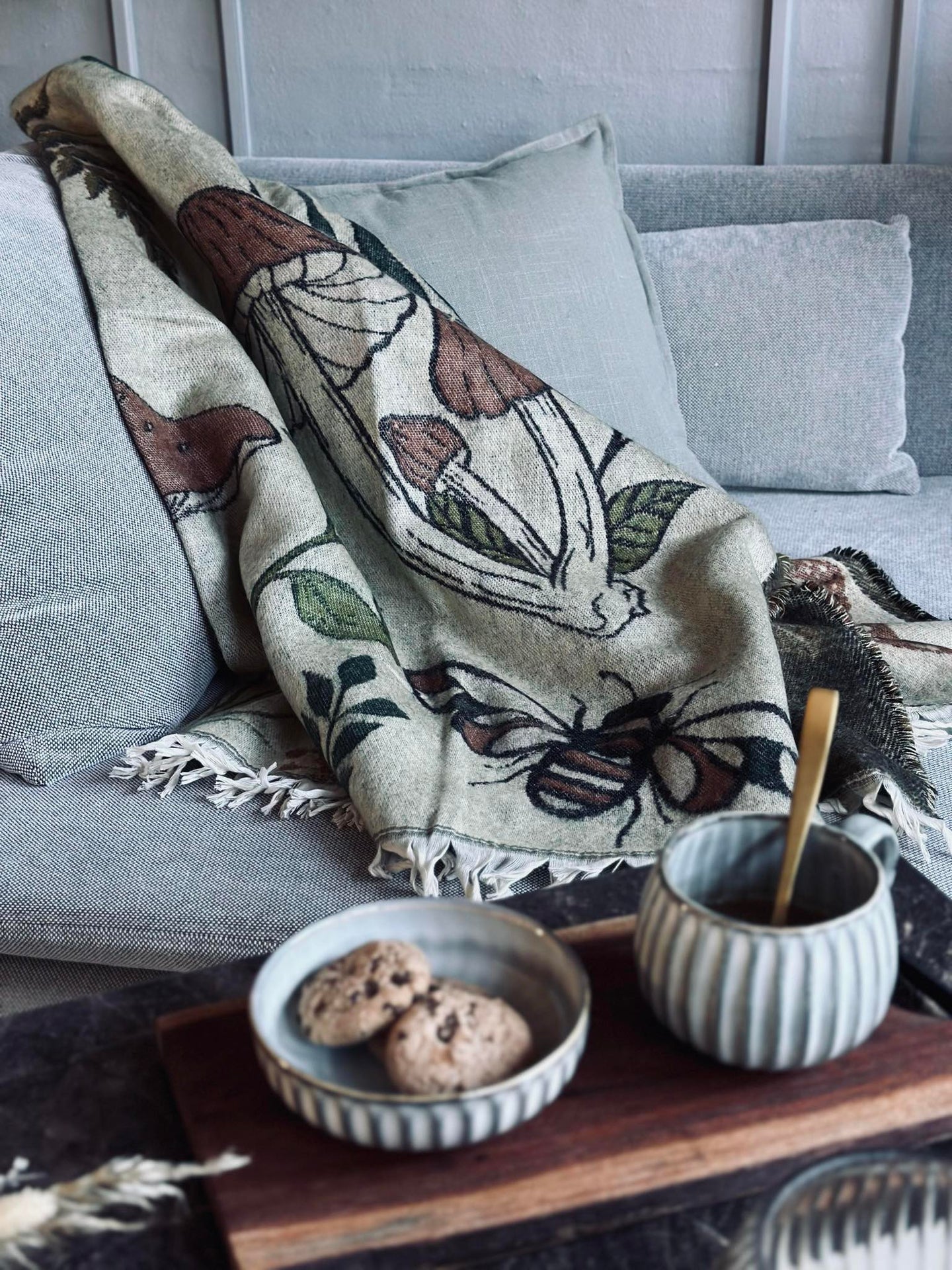 Pledd - Mushroom grønn / natur