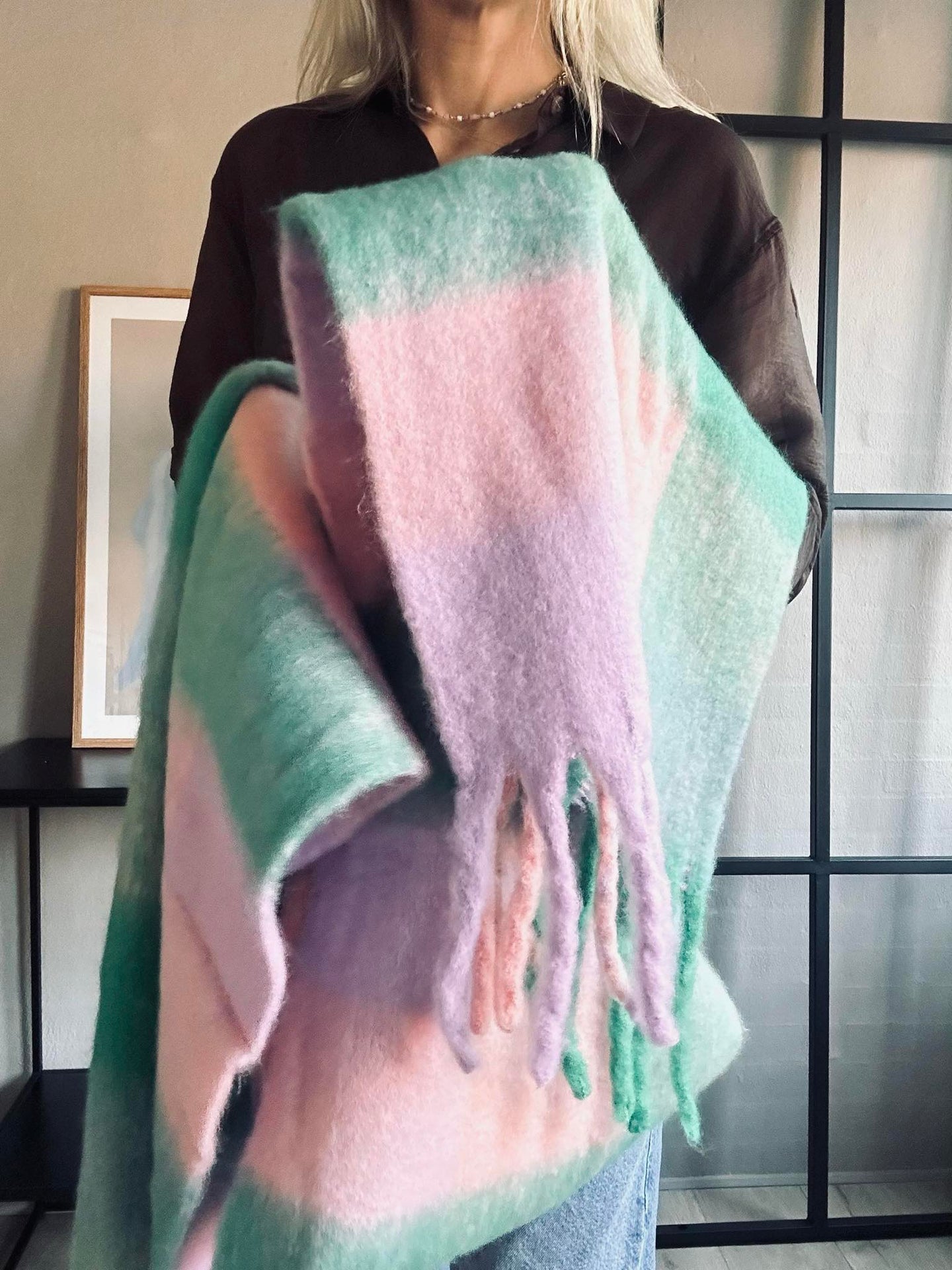 Skjerf Ninna - Rosa / grønn