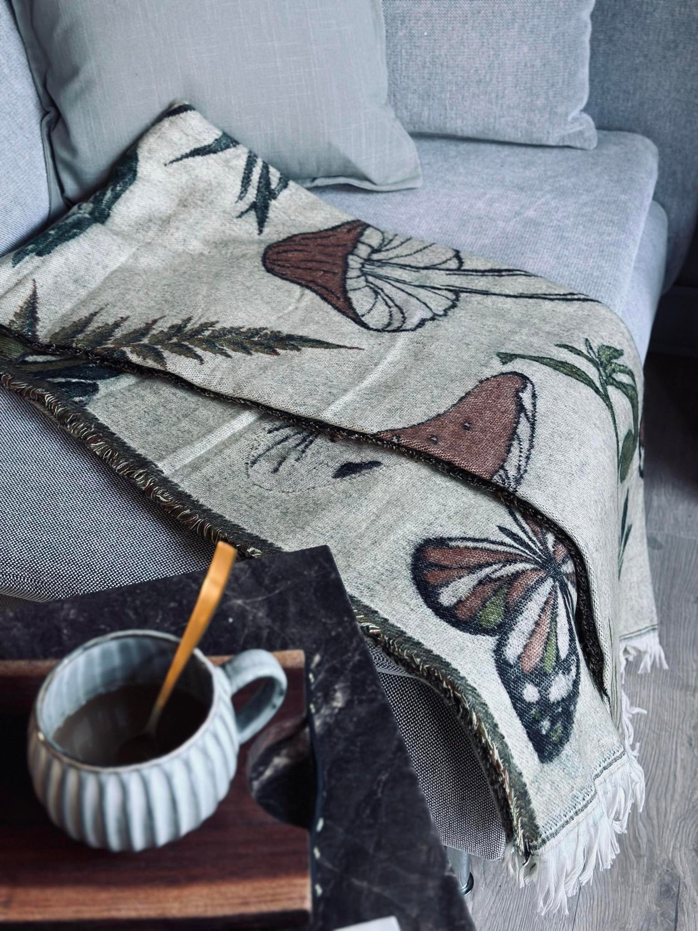 Pledd - Mushroom grønn / natur