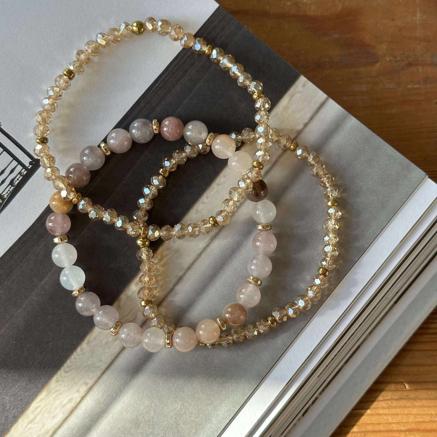 Armbånd Luna Blush Mix / Natur – Sett med 3 stk