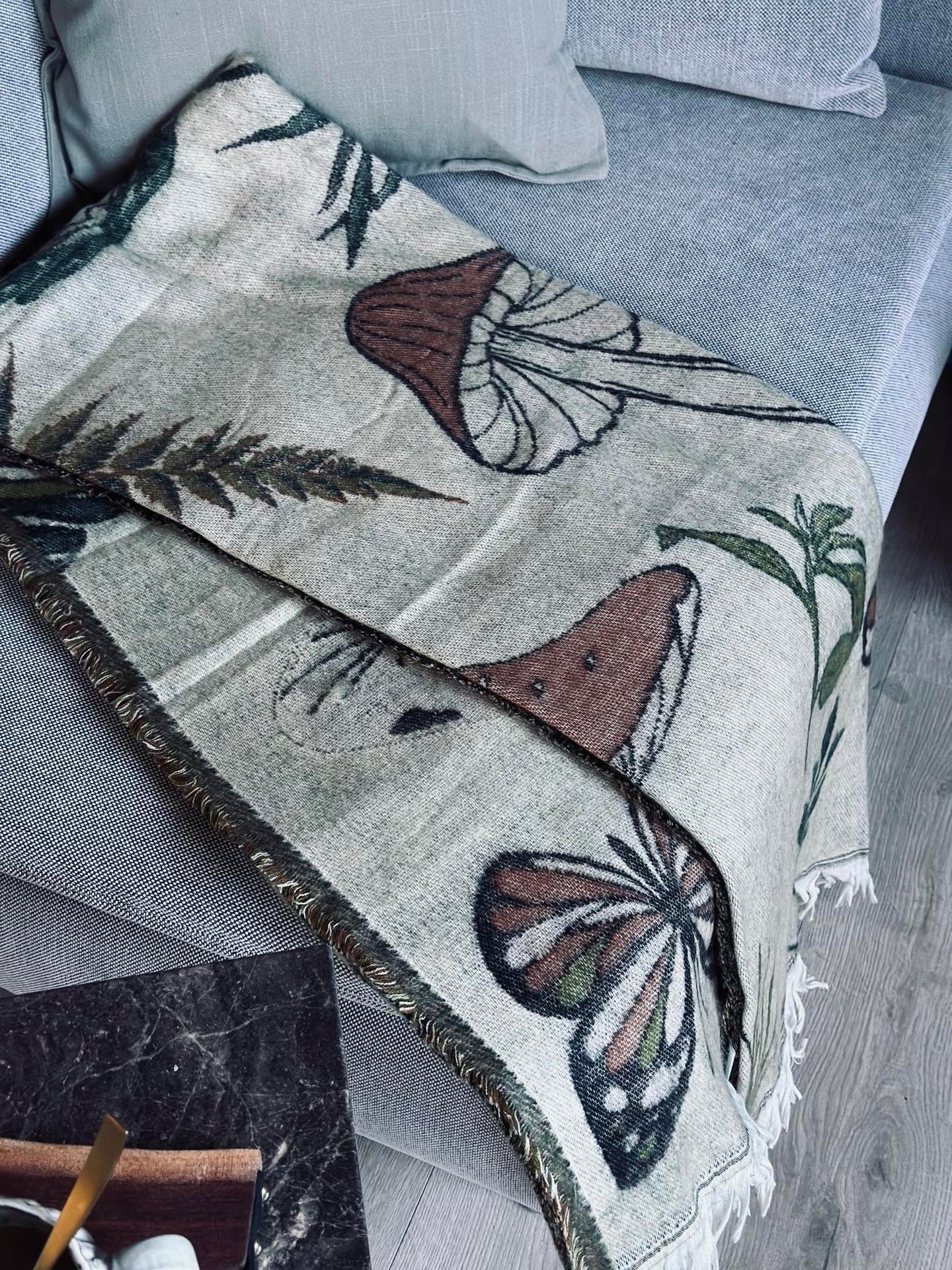 Pledd - Mushroom grønn / natur