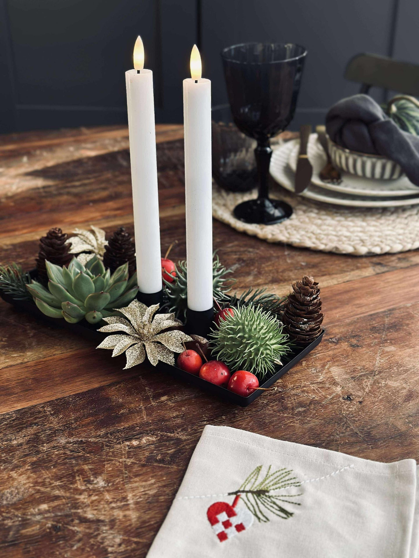 Brett med lysestaker - Avlang