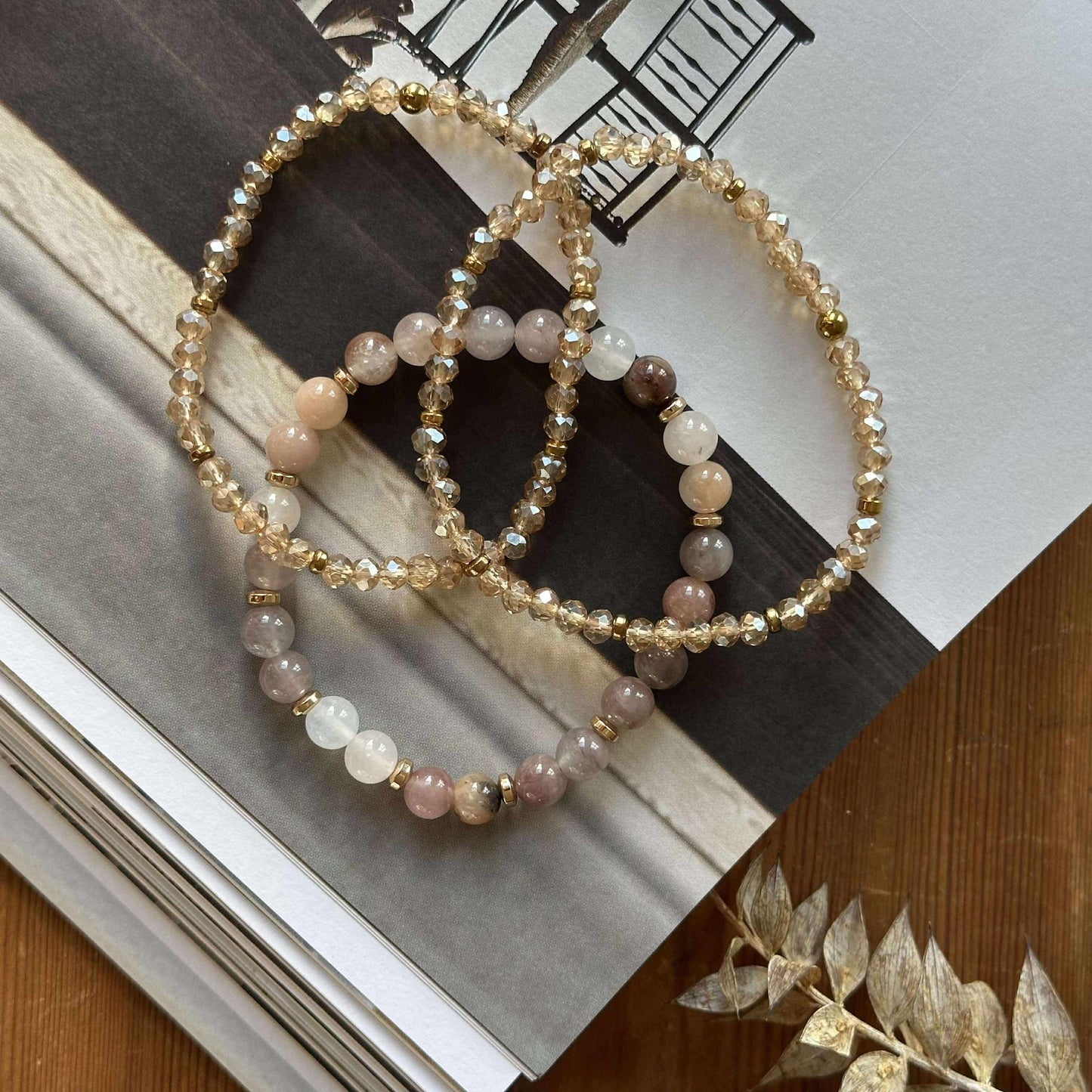 Armbånd Luna Blush Mix / Natur – Sett med 3 stk