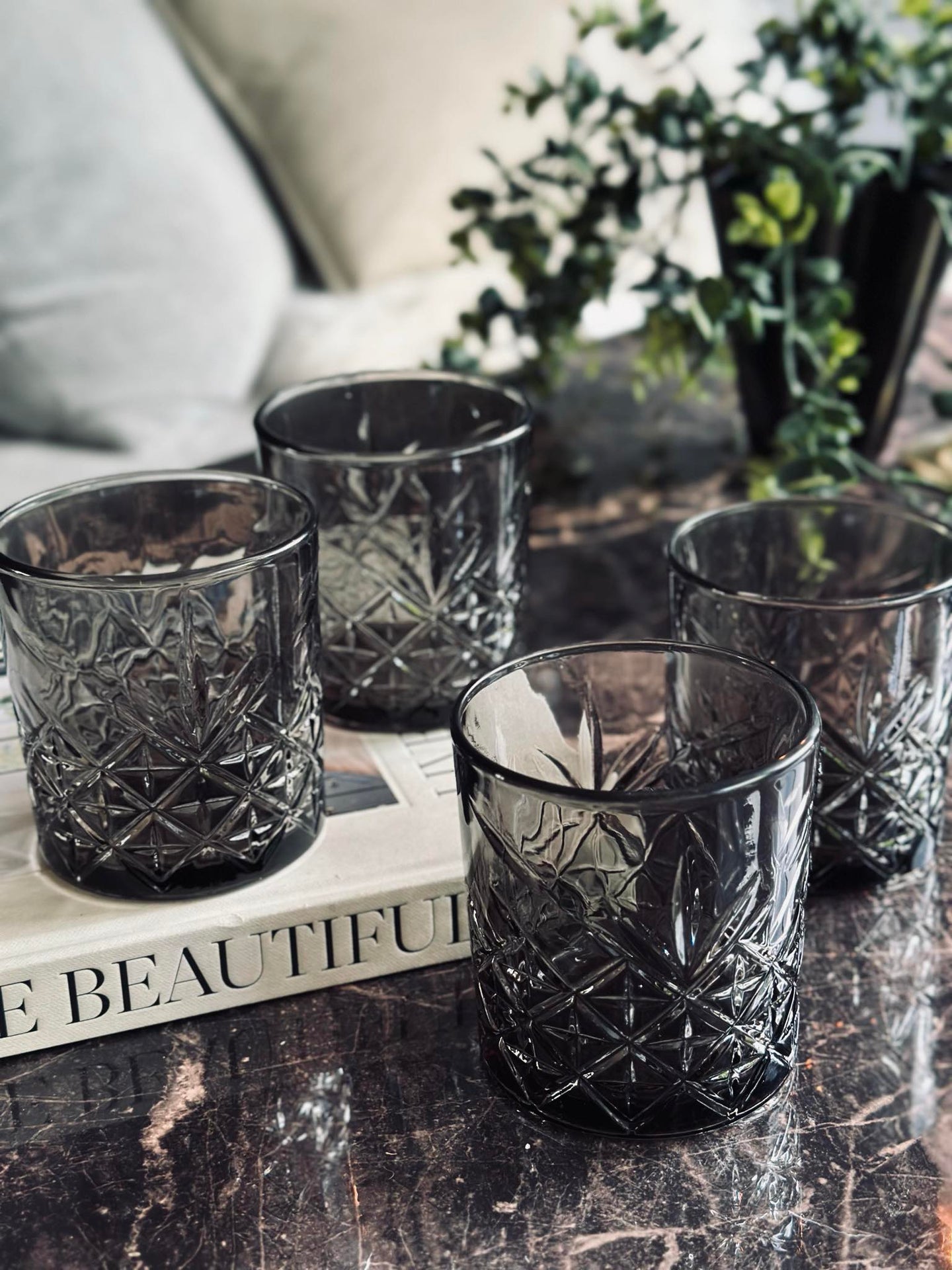 Whiskyglass / vannglass Røykfarget - 4 stk