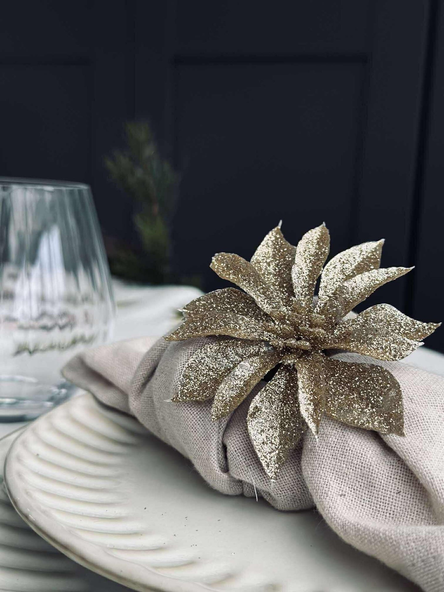 Dekorblomster med glimmer - 4 stk