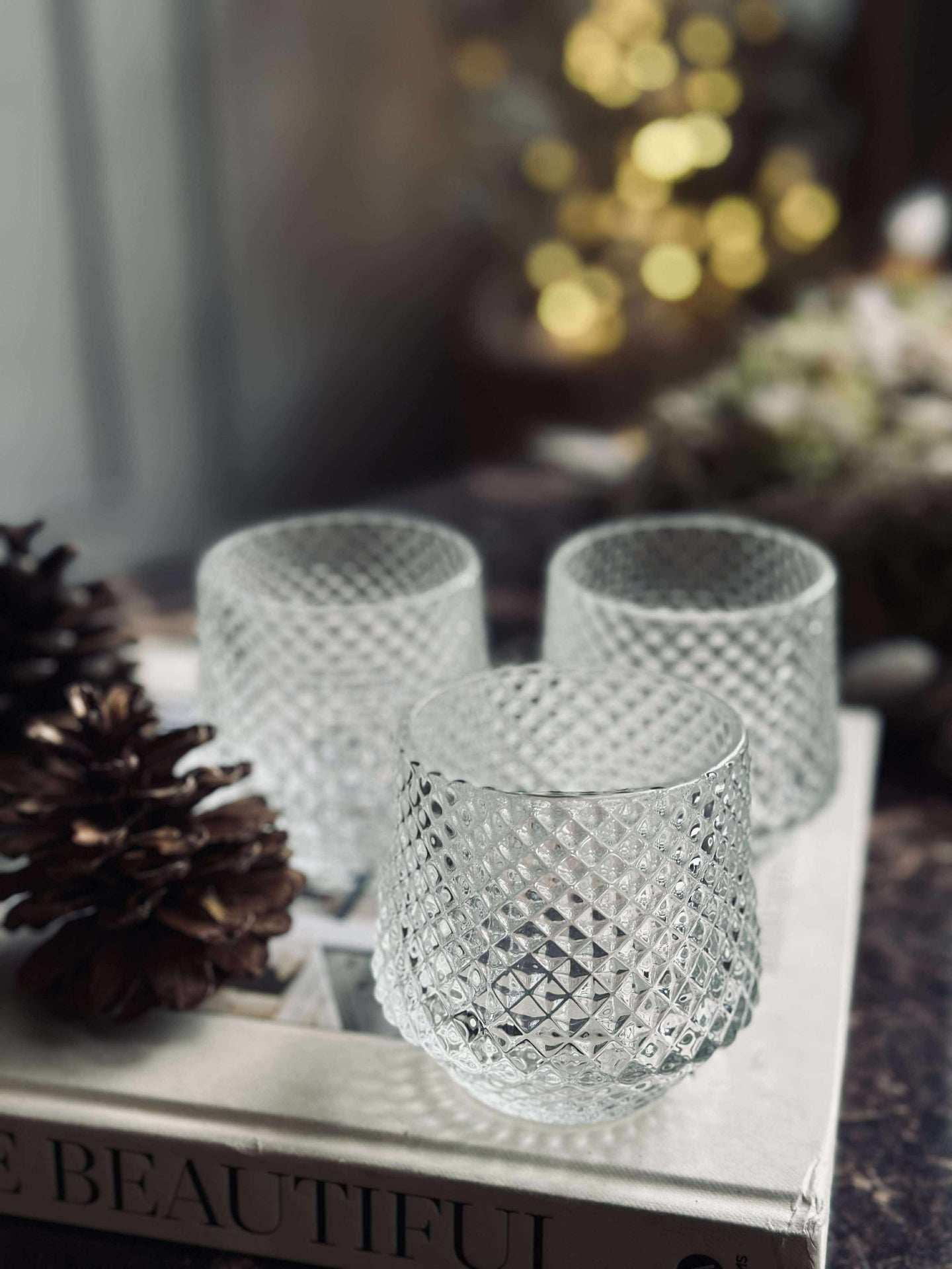 Lysestaker i klart glass - Sett med 3 stk.