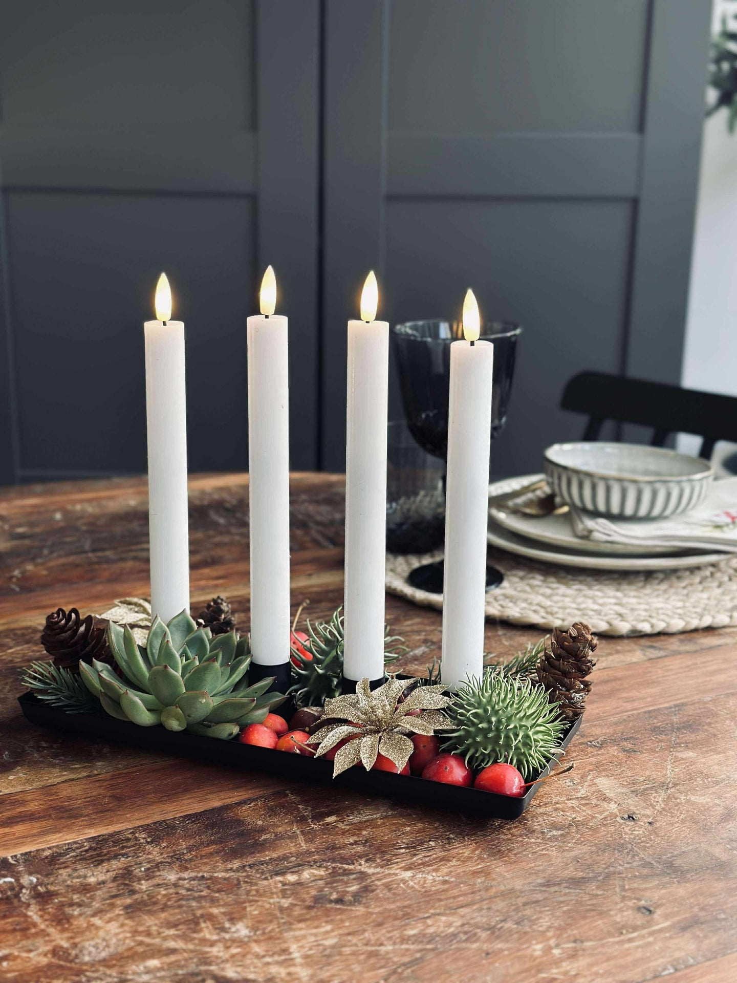 Brett med lysestaker - Avlang