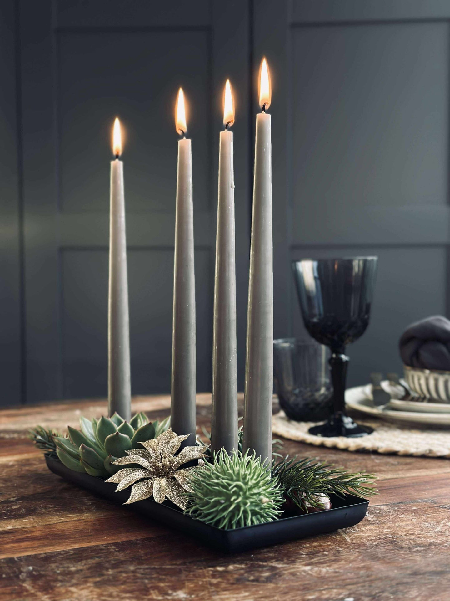 Brett med lysestaker - Avlang