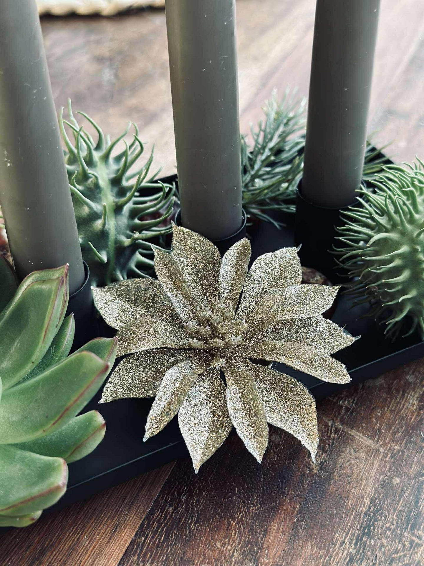 Dekorblomster med glimmer - 4 stk