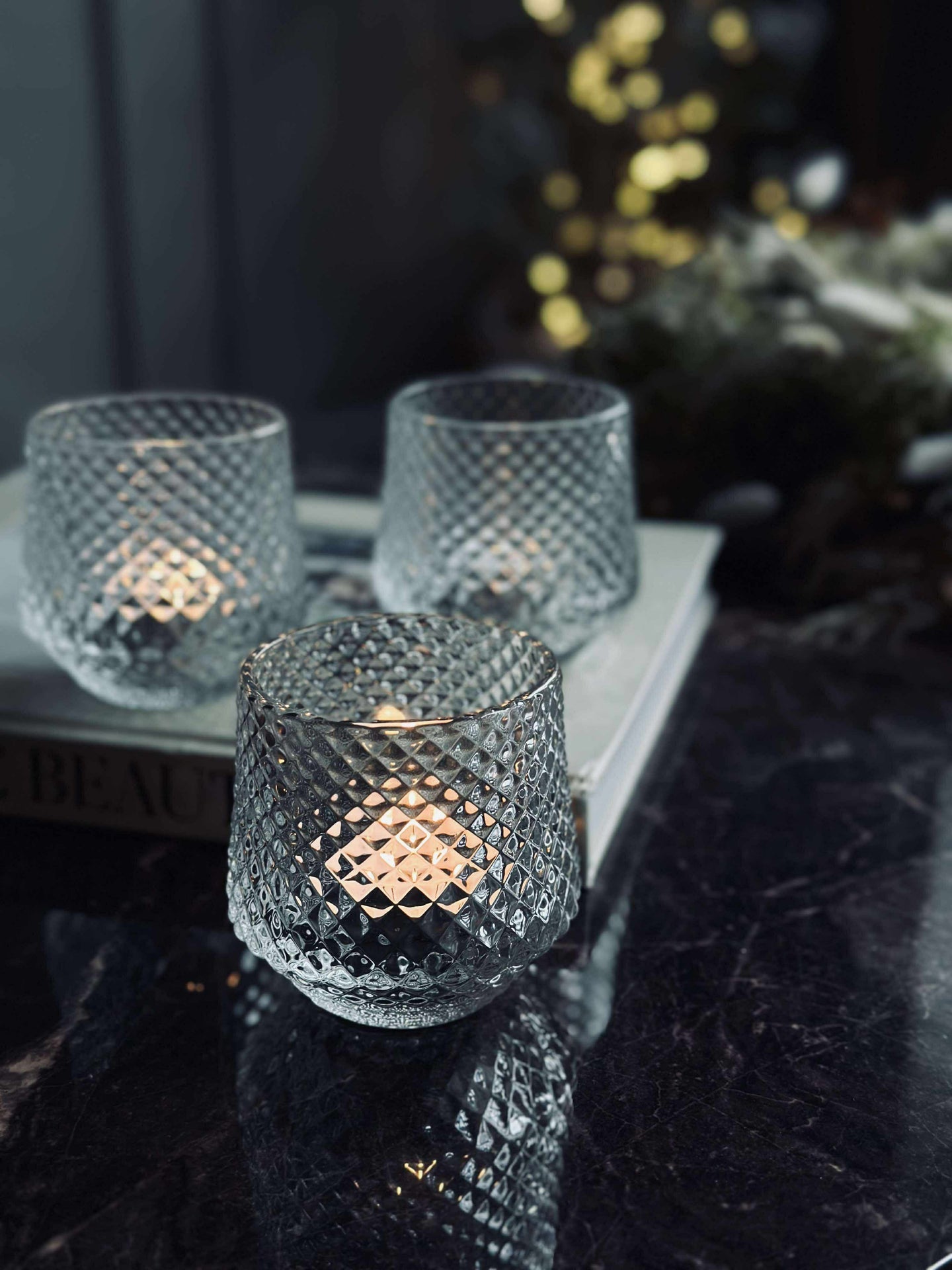 Lysestaker i klart glass - Sett med 3 stk.