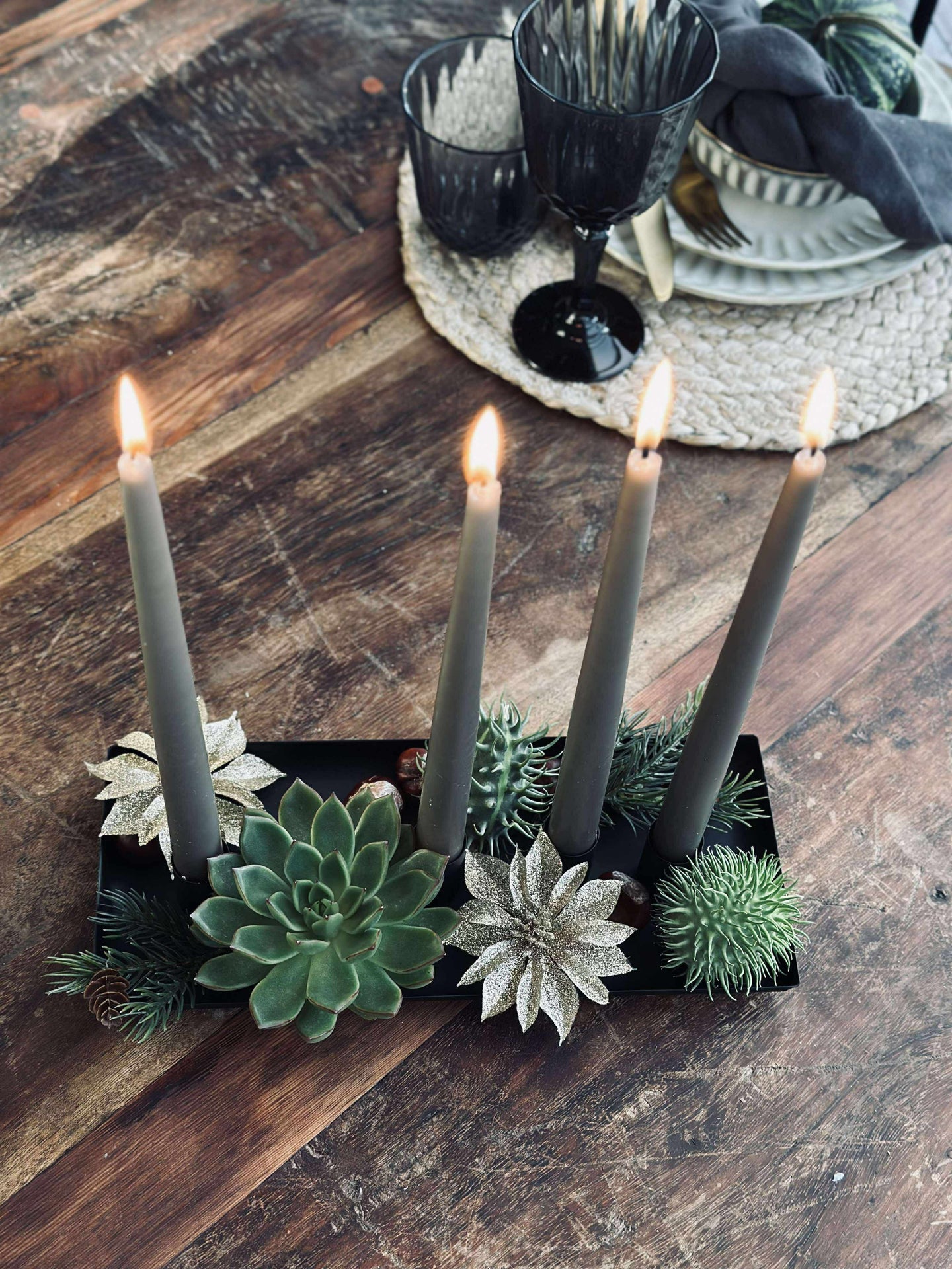 Brett med lysestaker - Avlang